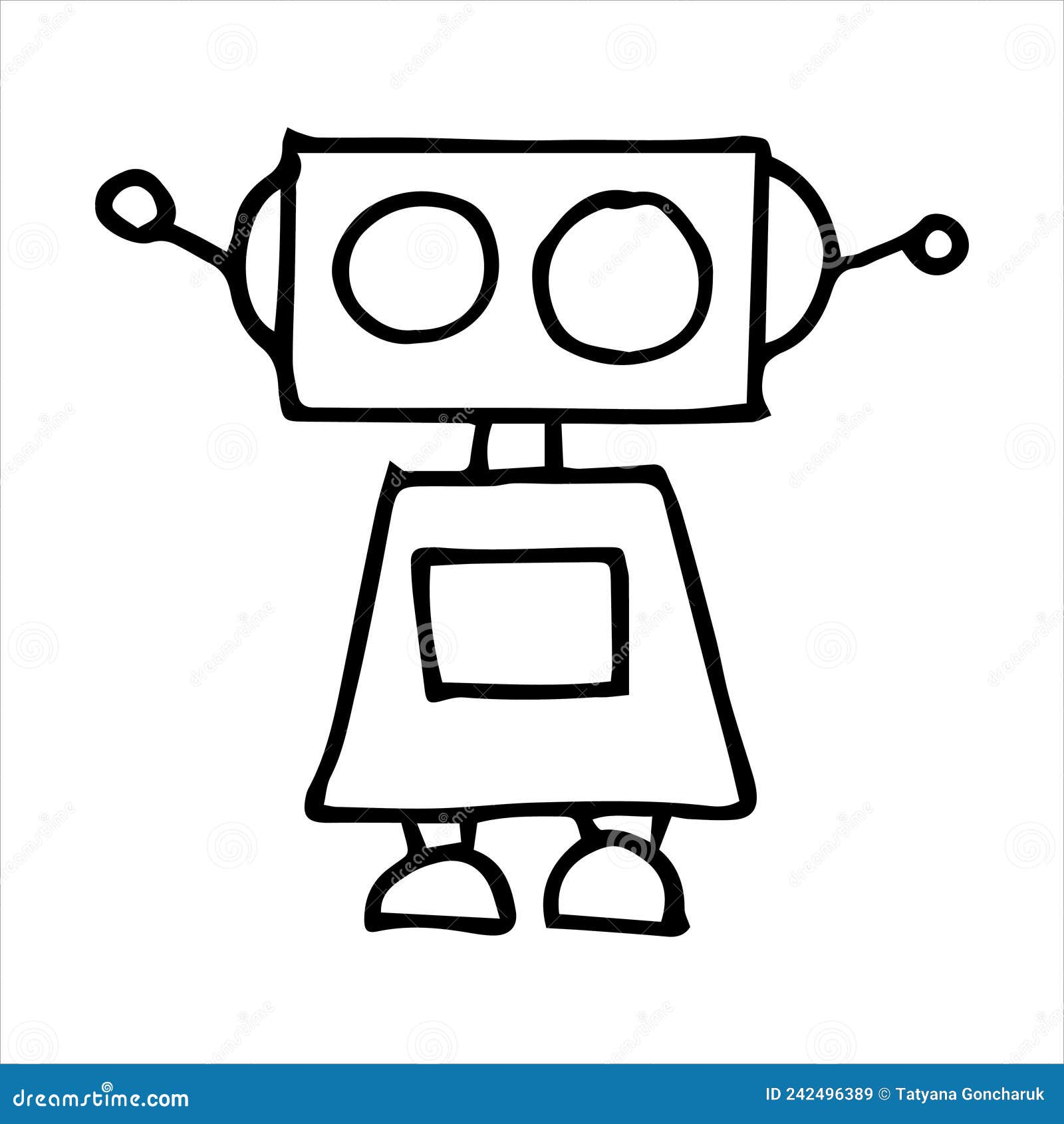 Vector Drawing In Doodle Style Set Of Cute Robots Childrens Line