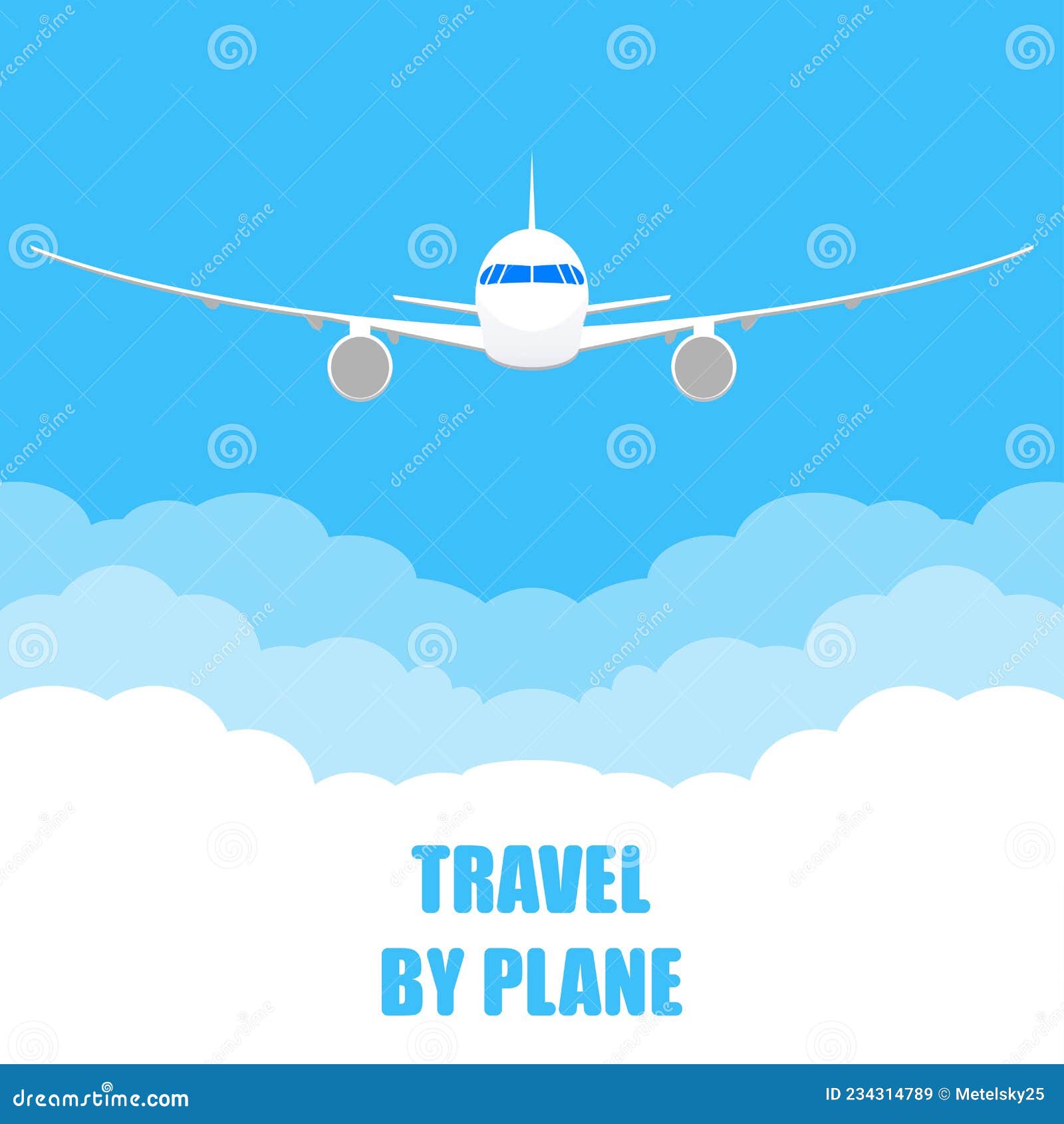 Airplane Travel Banner. Flying Plane in the Blue Sky with Clouds. Travel by  Plane Poster or Background. Vector Illustration. Stock Vector -  Illustration of flying, plane: 234314789