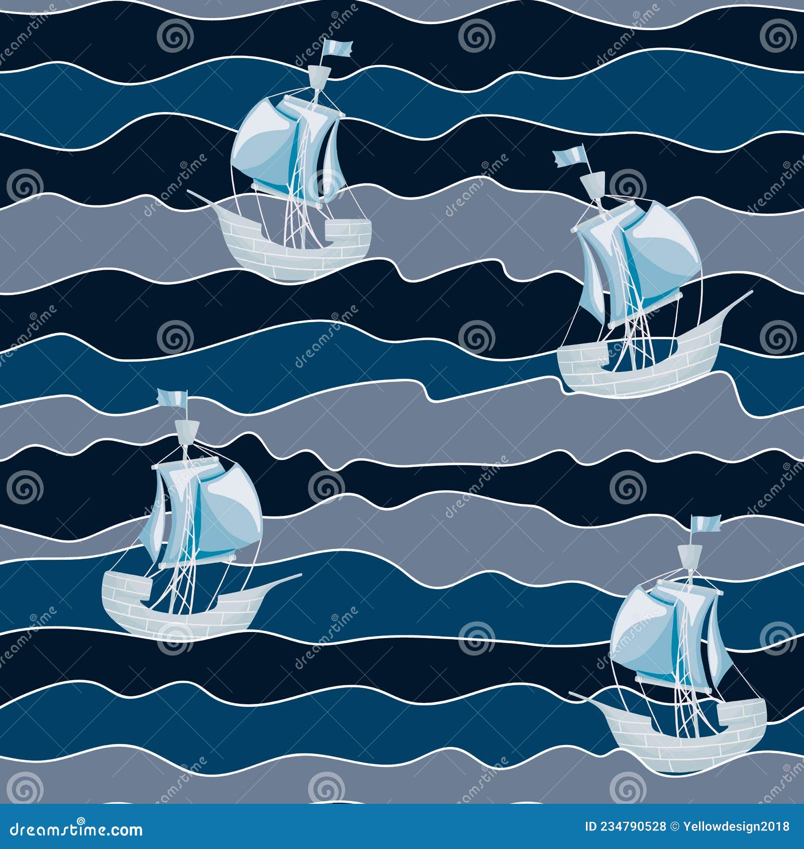 пиратский корабль в бесшовной волне. дети абстрактные морские волны  бесконечные обои. лодка на дне океана Иллюстрация вектора - иллюстрации  насчитывающей горизонтально, шхуна: 234790528