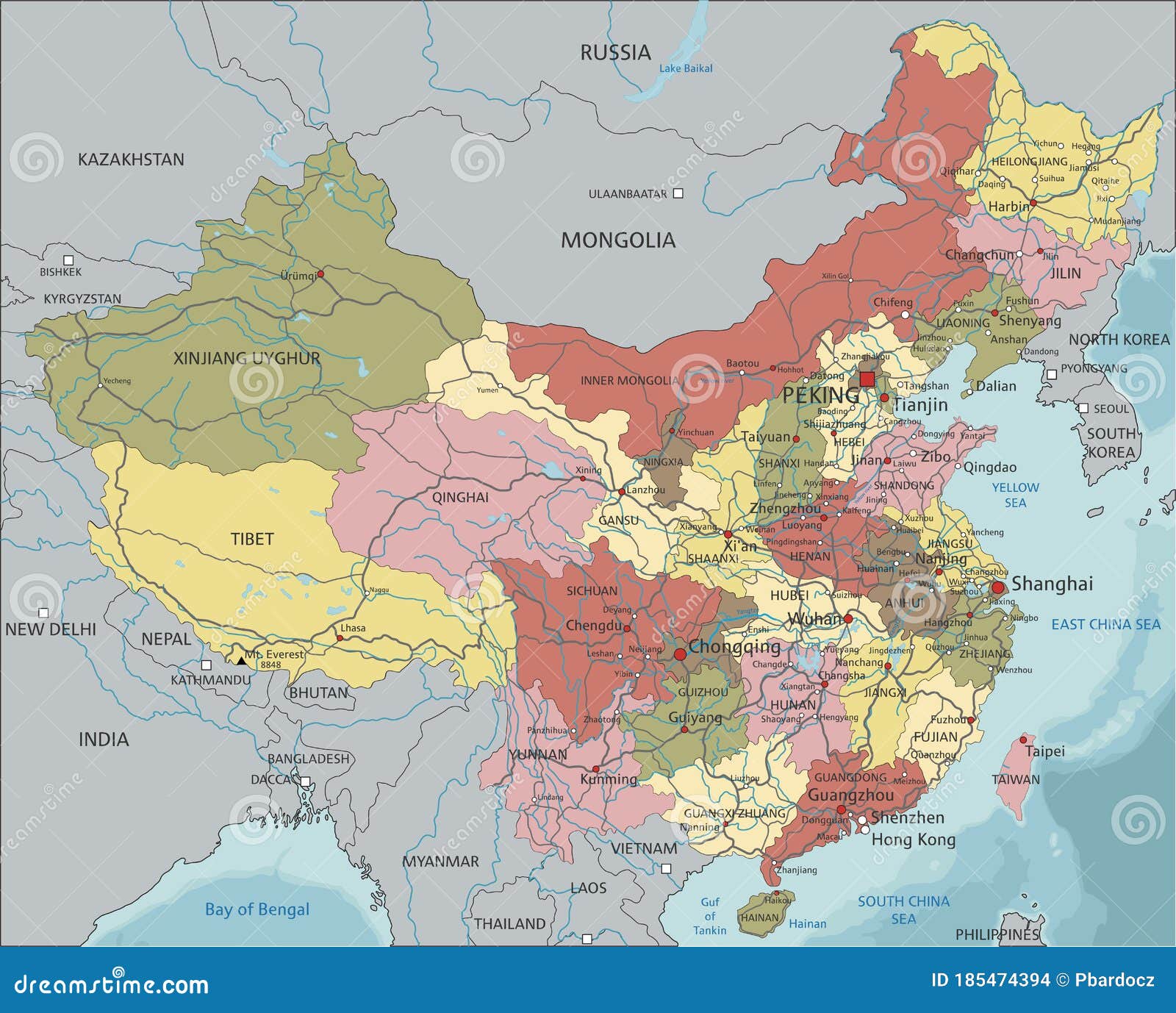 Политическая карта очень подробный китая. Иллюстрация вектора - иллюстрациинасчитывающей фарфор, морской: 185474394