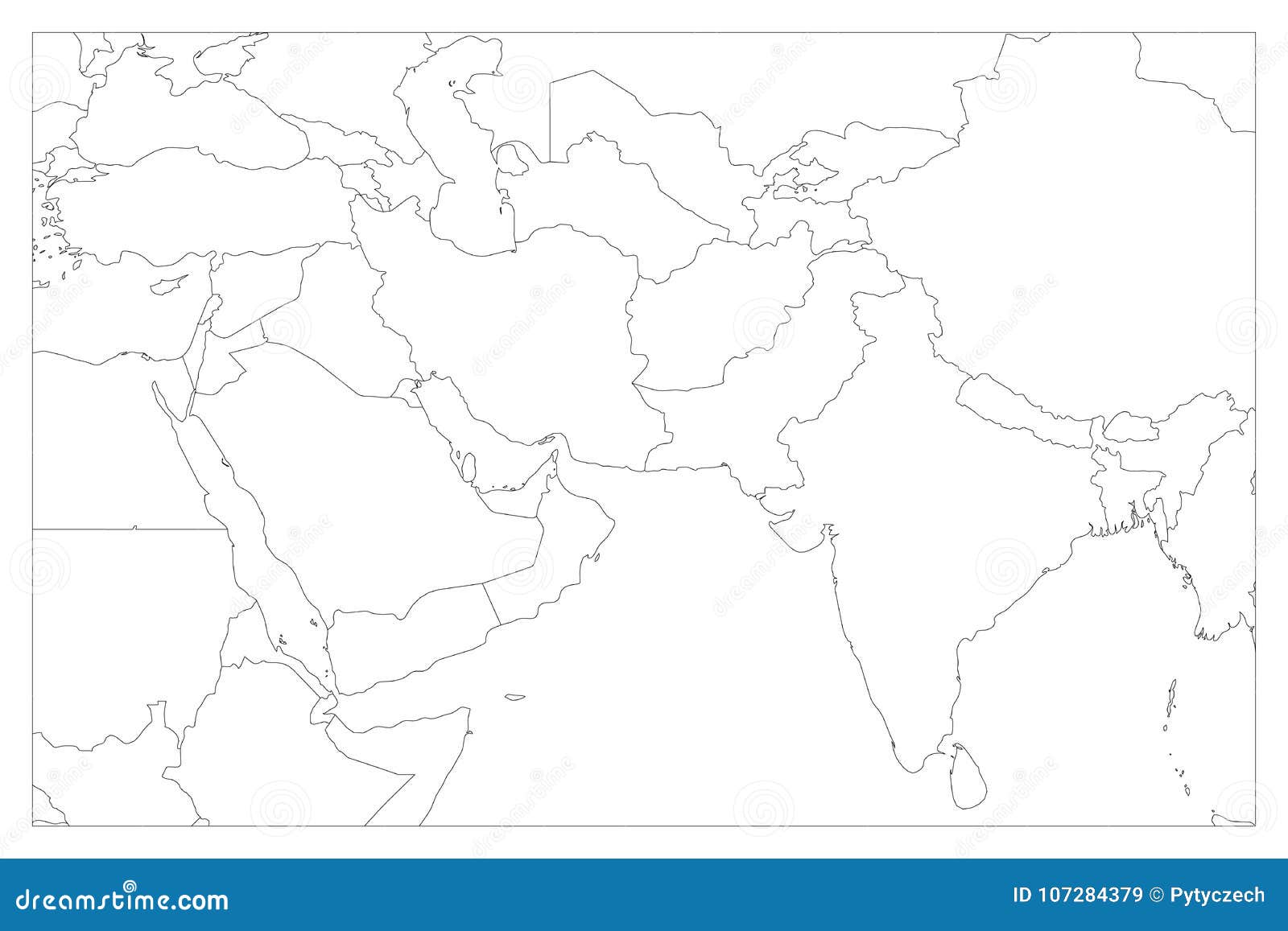 Политическая карта стран Южной Азии и Ближний Востока Простая плоская контурнаякарта вектора Иллюстрация вектора - иллюстрации насчитывающейпепельнообразные, восточно: 107284379