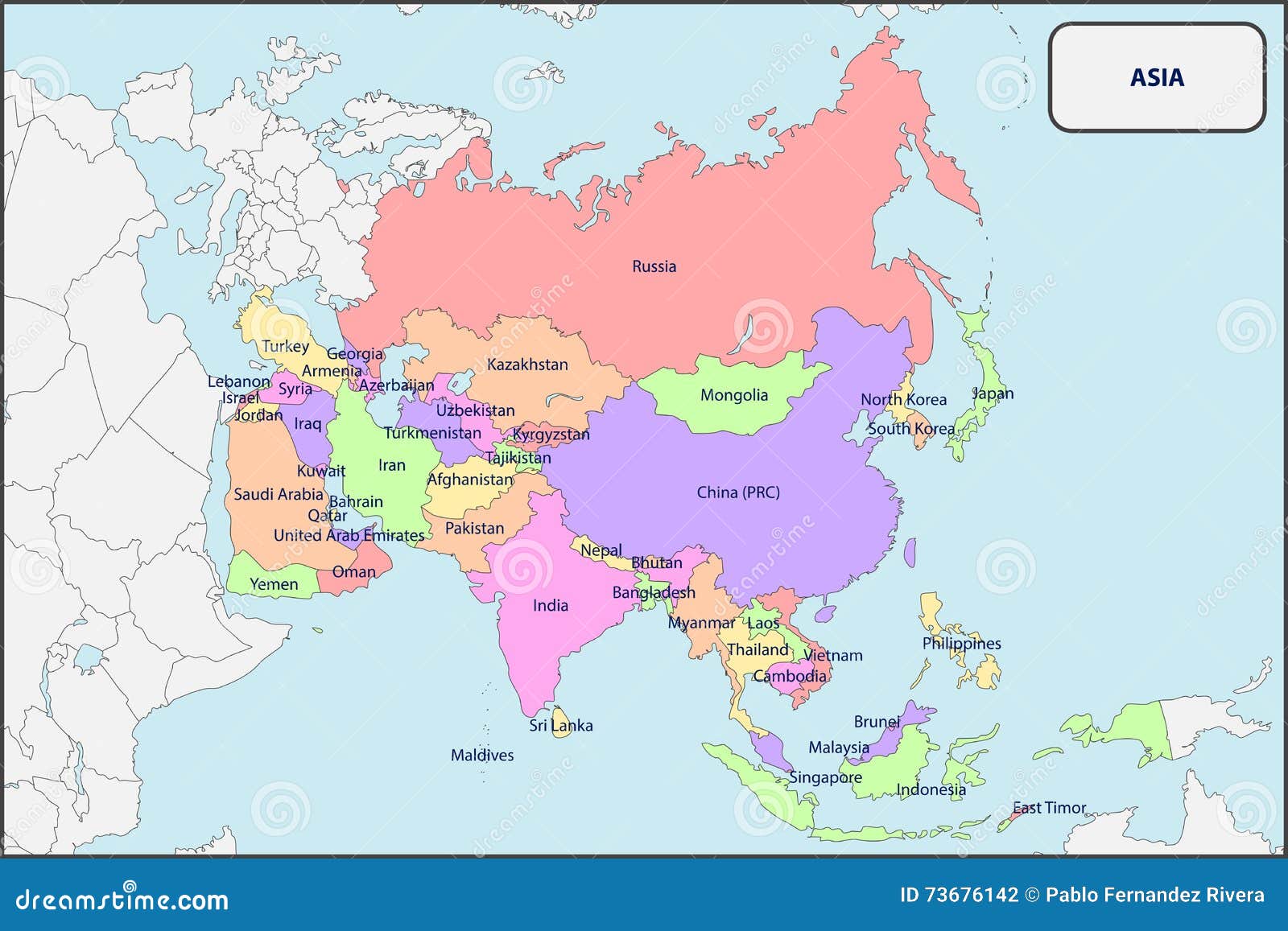 Политическая карта Азии с именами Иллюстрация вектора - иллюстрациинасчитывающей имена, иллюстрация: 73676142