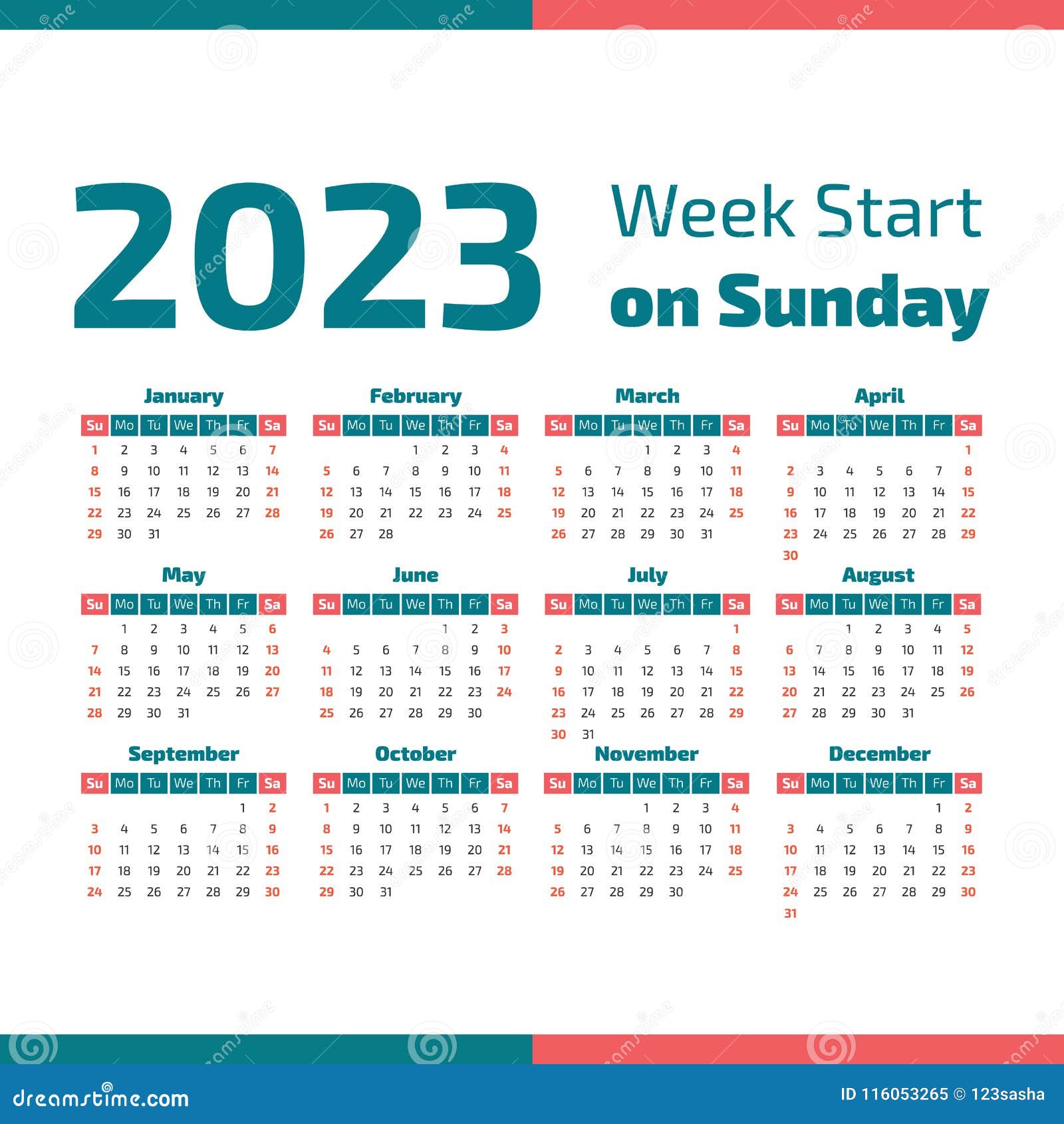 Простой календарь 2023 год иллюстрация вектора. иллюстрации насчитывающей  номер - 116053265