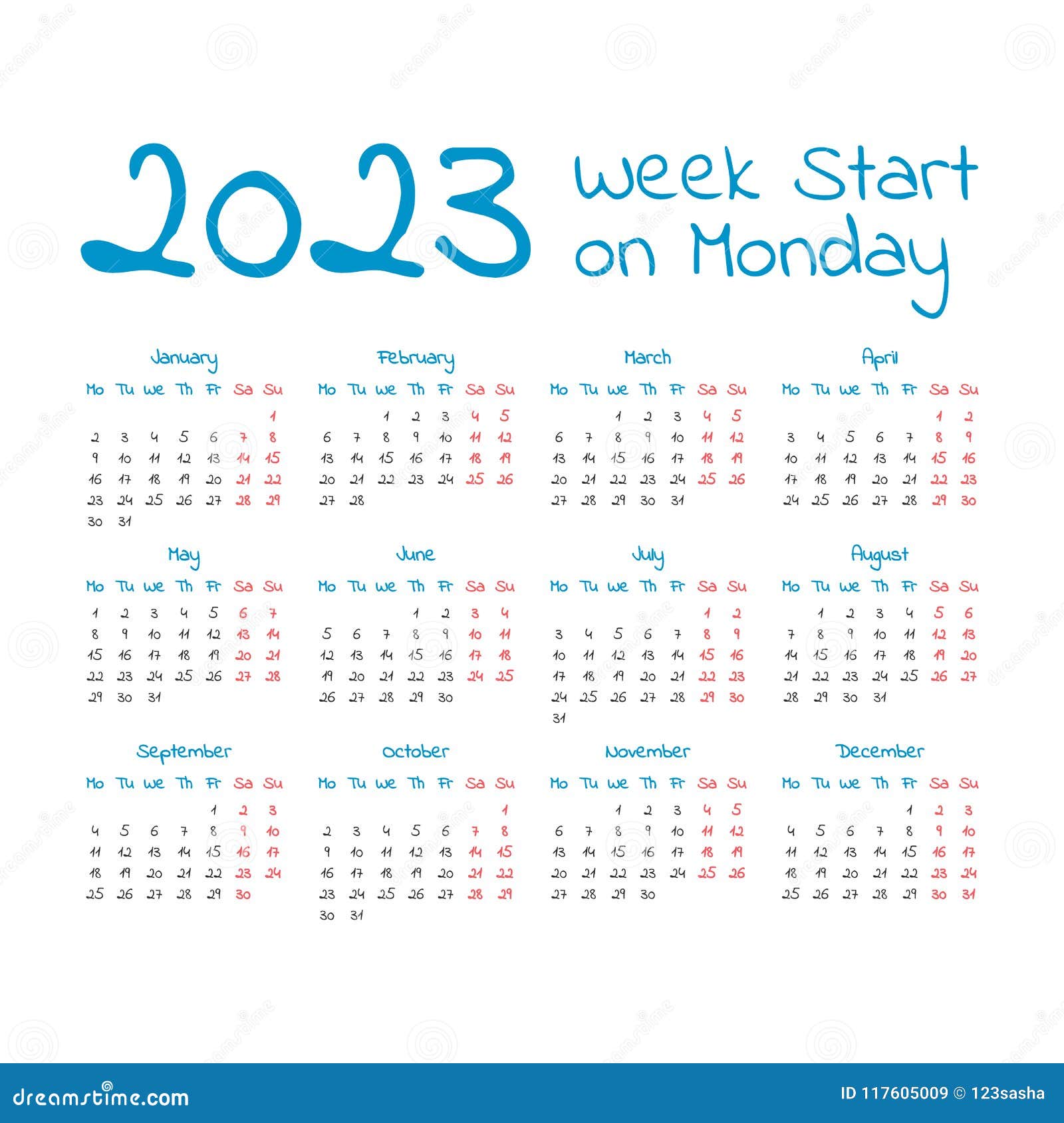 Простой календарь 2023 год иллюстрация вектора. иллюстрации насчитывающей  вектор - 117605009