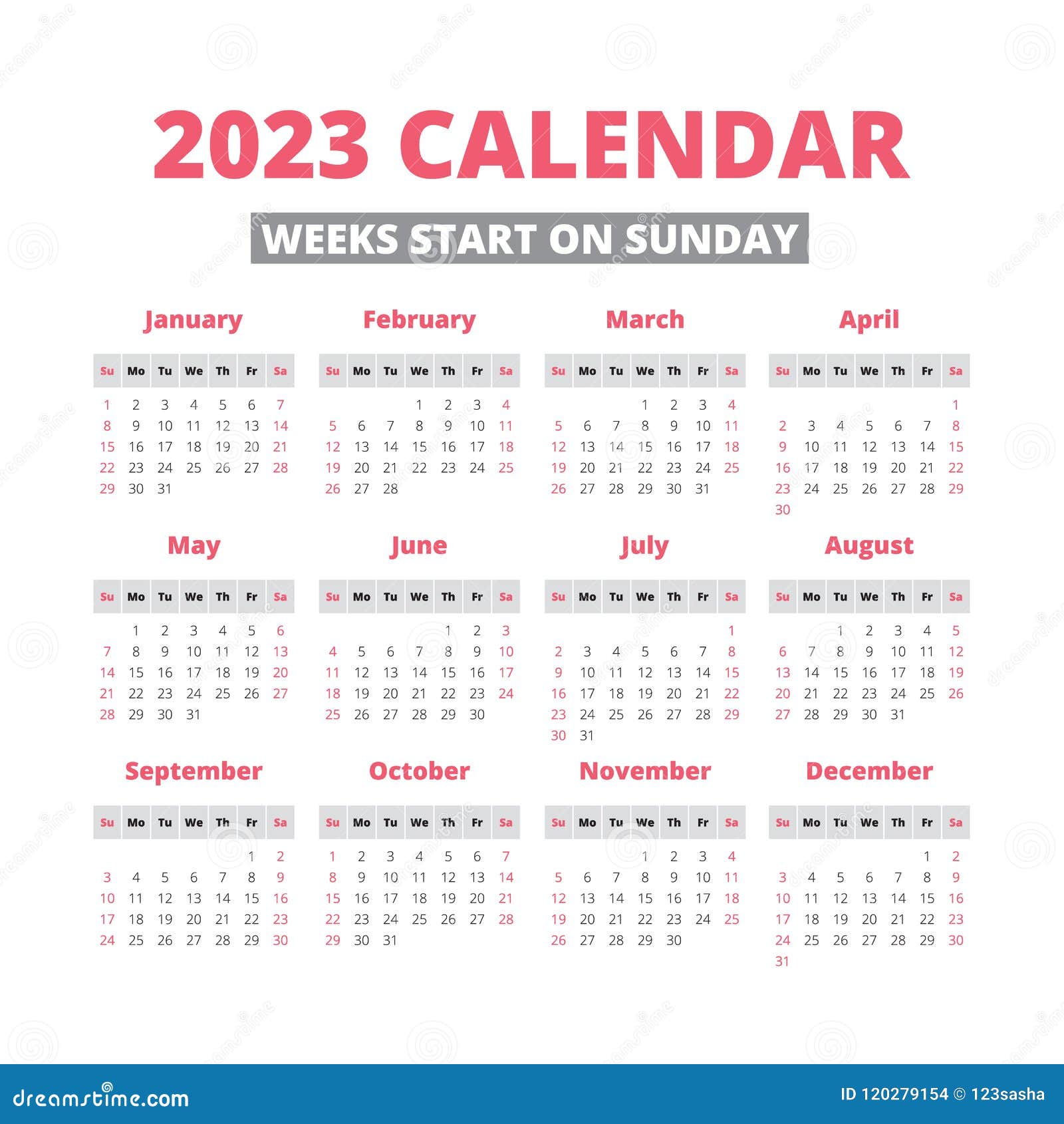 Простой календарь 2023 год иллюстрация вектора. иллюстрации насчитывающей  ежедневно - 120279154