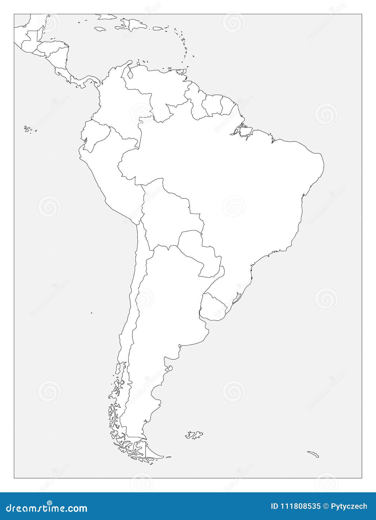 Пустая политическая карта Южной Америки Простая плоская контурная картавектора Иллюстрация вектора - иллюстрации насчитывающей национально, америка:111808535