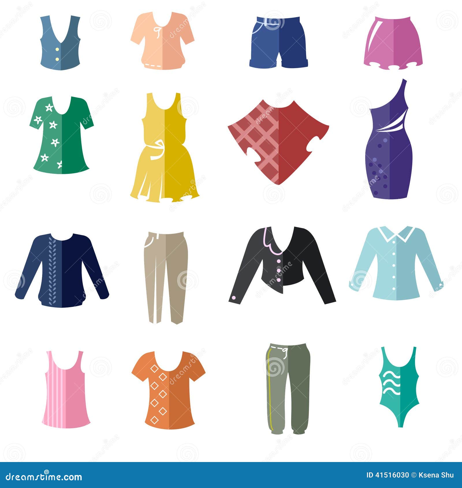 Разные виды одежды женщин как Bicolor плоские значки Иллюстрация вектора - иллюстрации насчитывающей магазин, весна: 41516030