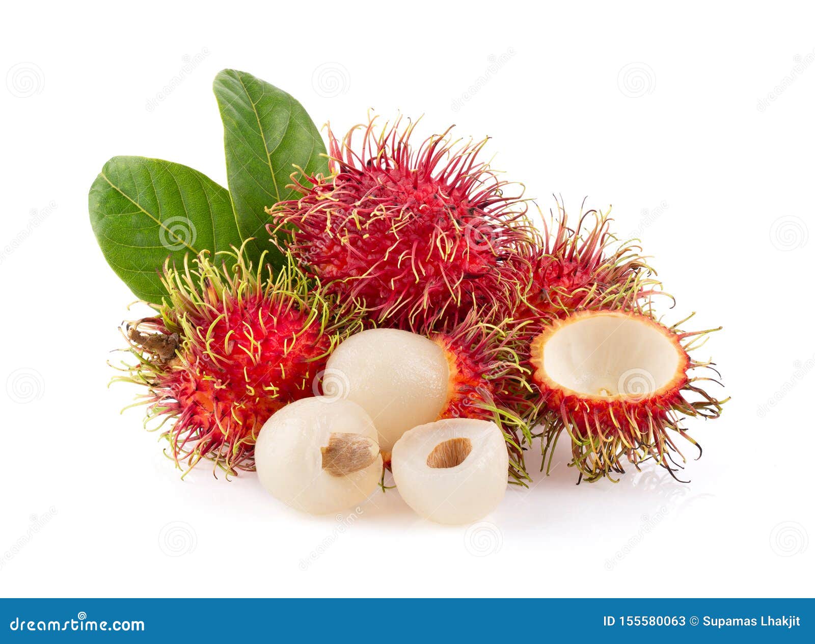 Рамбутан сладкий вкусный фрукт с листом, изолированным на белом фоне  Стоковое Изображение - изображение насчитывающей органическо, плодоовощ:  155580063