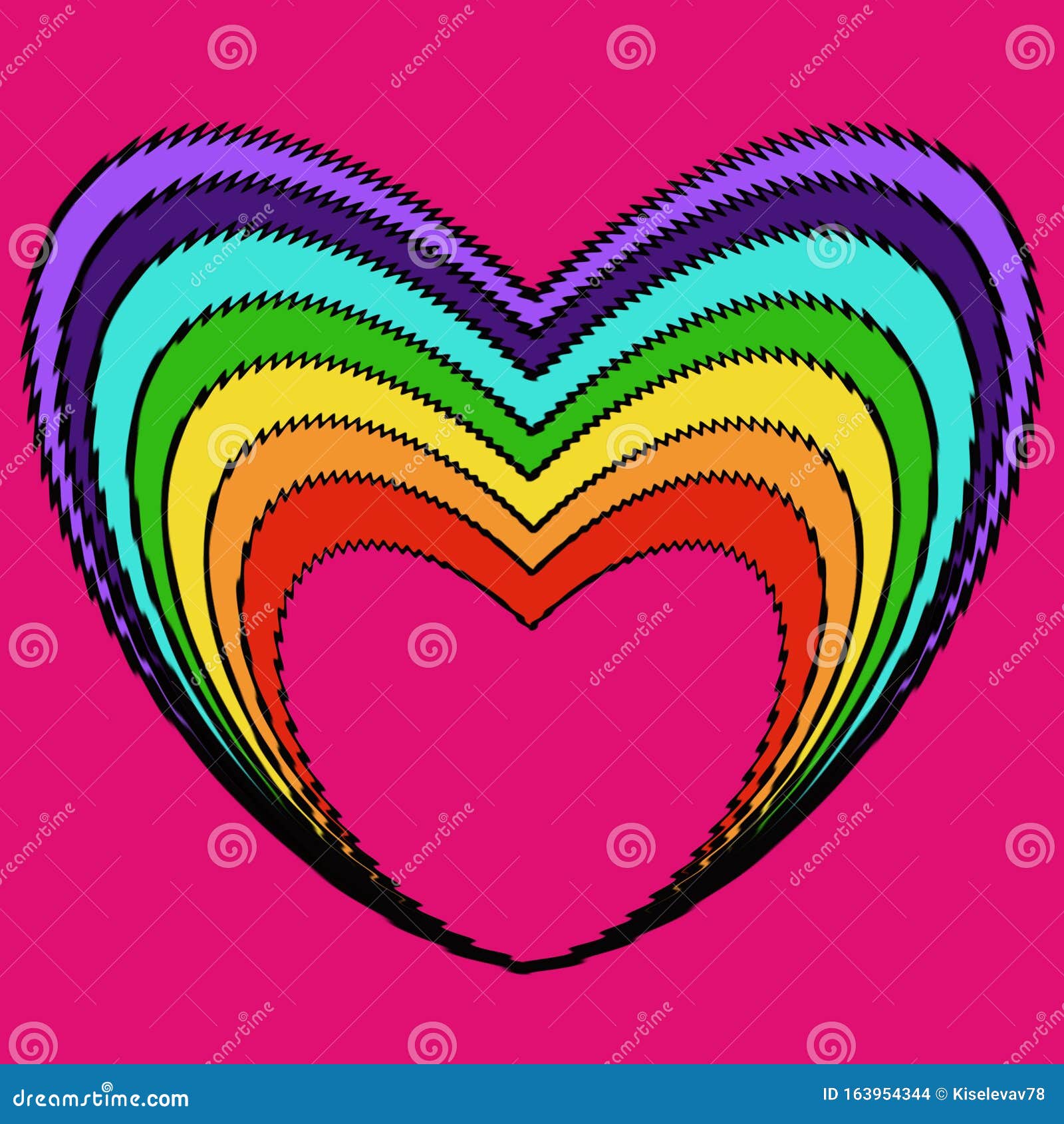 Растровое изображение в форме сердца в радугах на розовом фоне Иллюстрация  штока - иллюстрации насчитывающей яркое, иллюстрация: 163954344