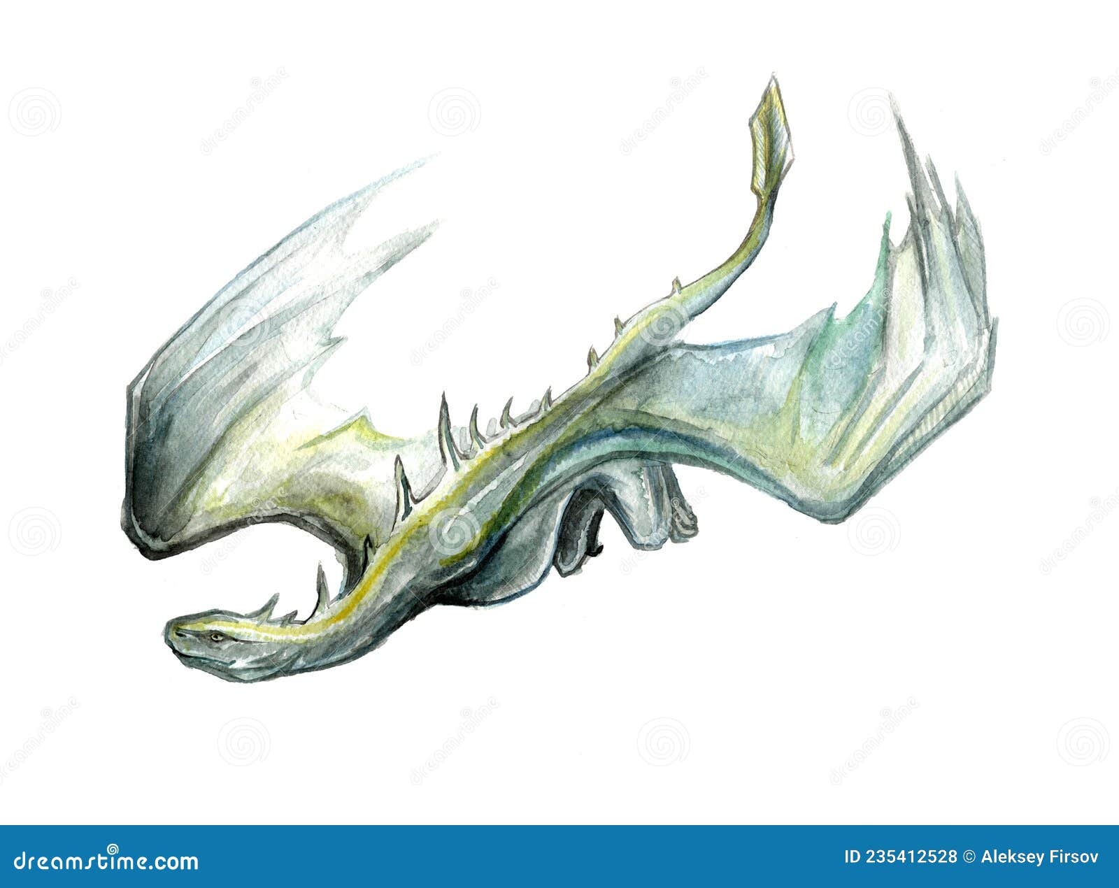 рисование цвета воды зеленого европейского дракона, изолированного на белом  фоне Иллюстрация штока - иллюстрации насчитывающей суммированного,  иллюстрация: 235412528