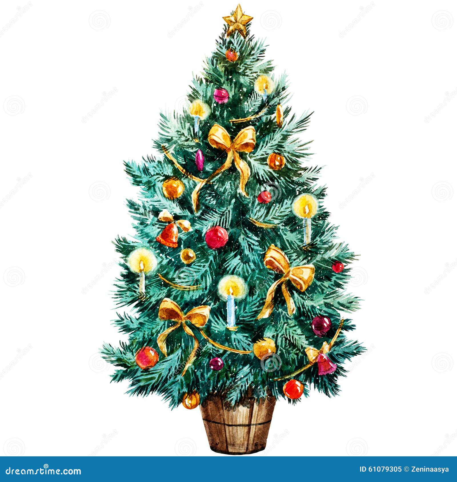 Рождественская елка акварели Иллюстрация штока - иллюстрации насчитывающей  ель, краска: 61079305