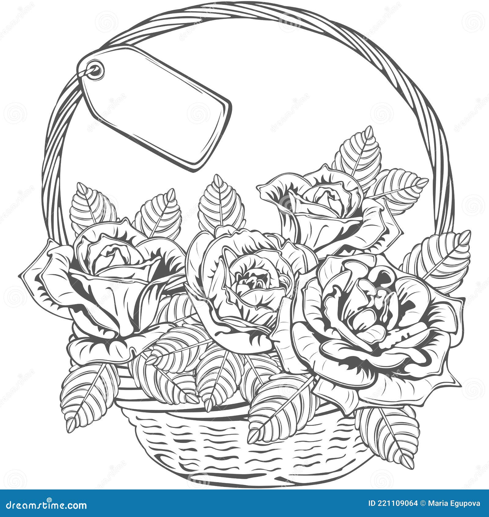 розы в корзине иллюстрация вектора. иллюстрации насчитывающей природа -221109064