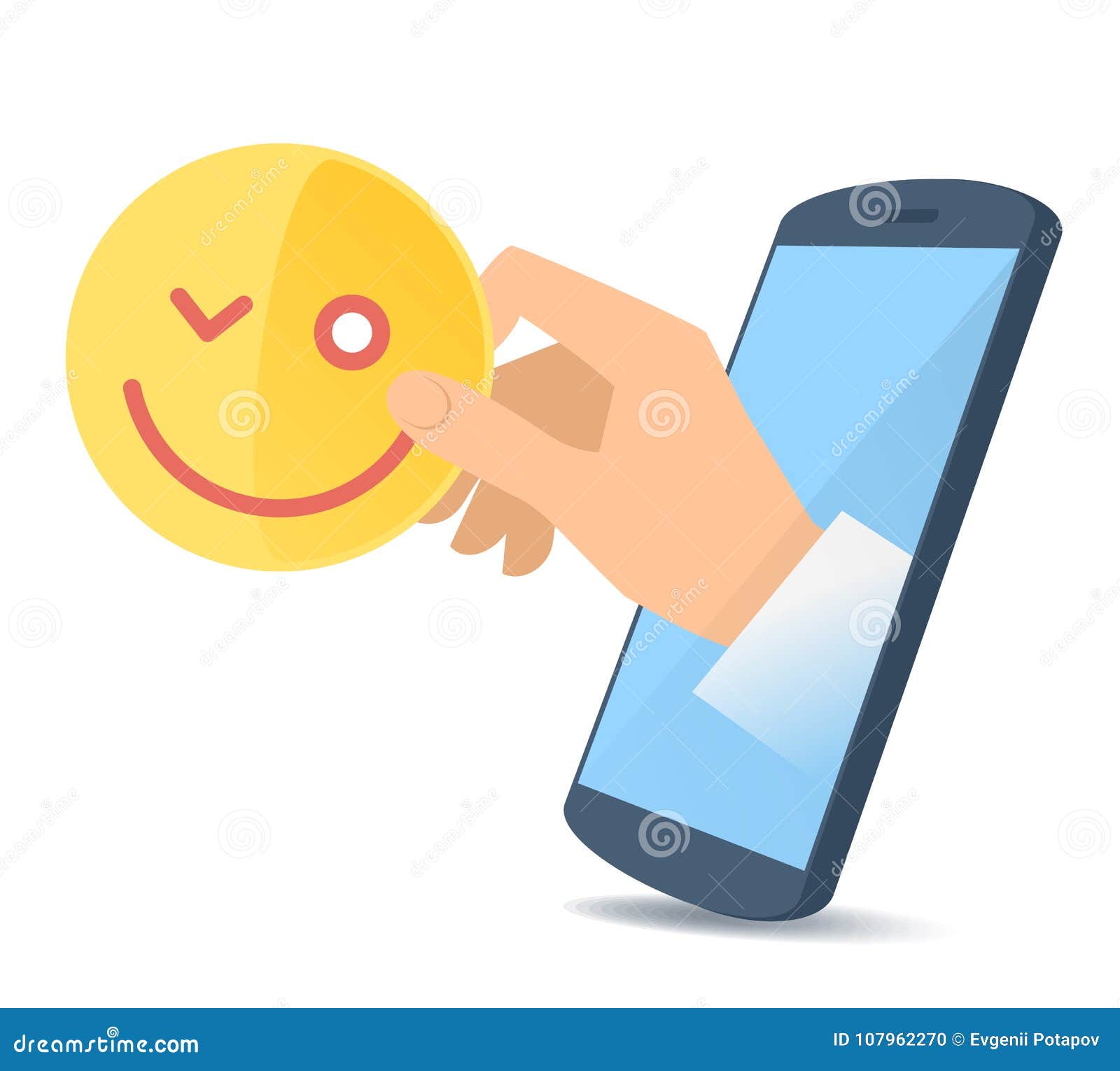 Рука от экрана ` S телефона держит сторону Emoji Иллюстрация вектора -  иллюстрации насчитывающей устройство, рука: 107962270