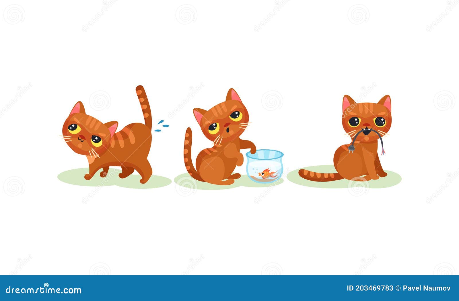 Рыба капризного игрового котенка ловят в аквариуме и разозлить набор  вектора Иллюстрация вектора - иллюстрации насчитывающей слушается, дом:  203469783