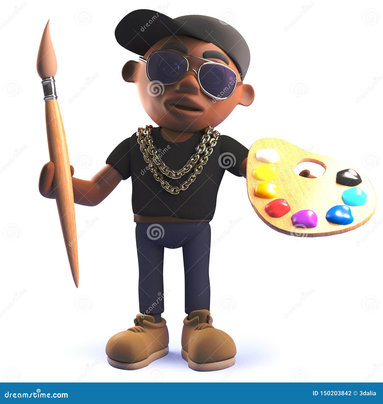 Рэп-Исполнитель Hiphop Черного Африканца Мультфильма В 3d Держа.