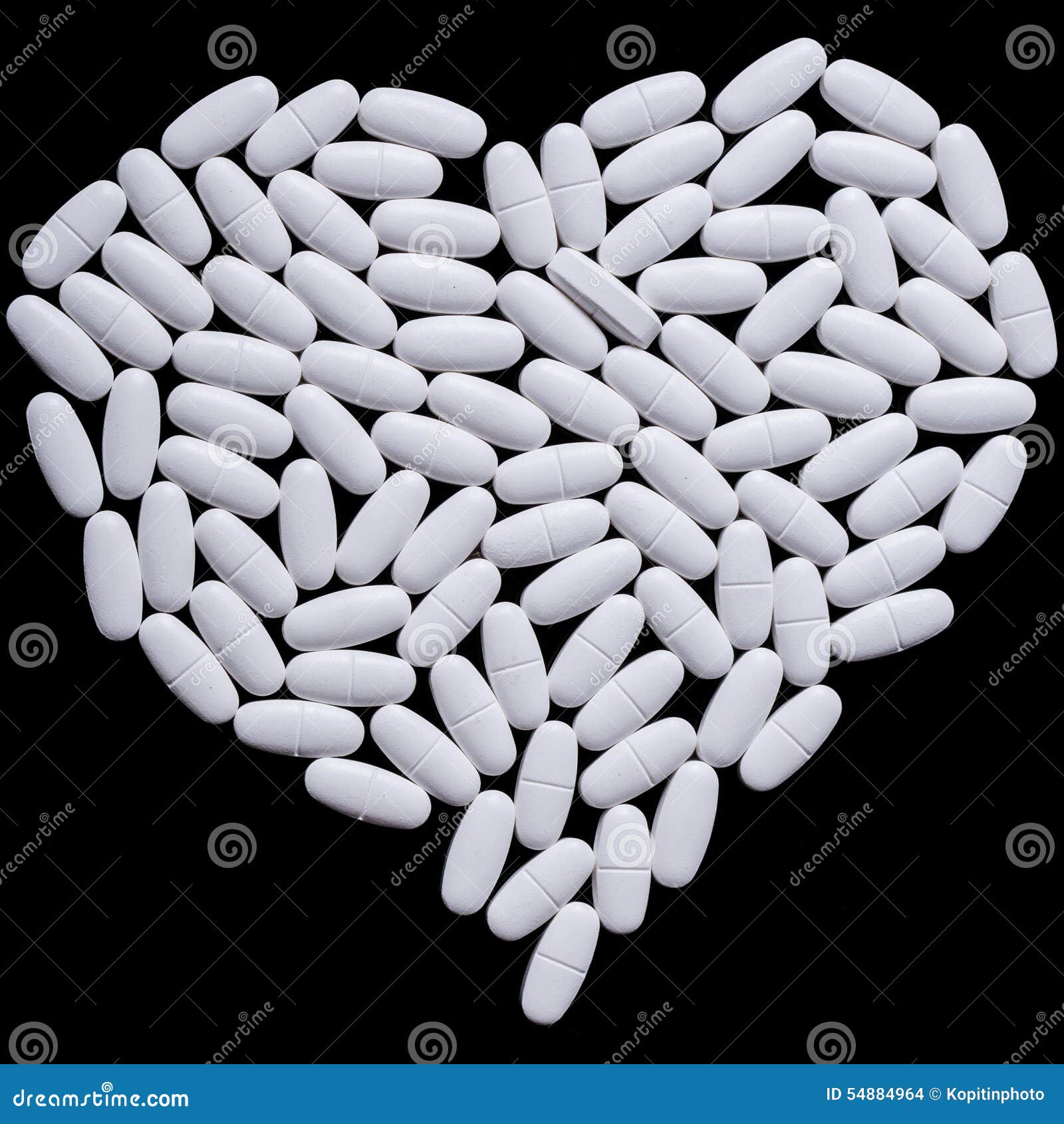 Сердце белых продолговатых таблеток. иллюстрации. 