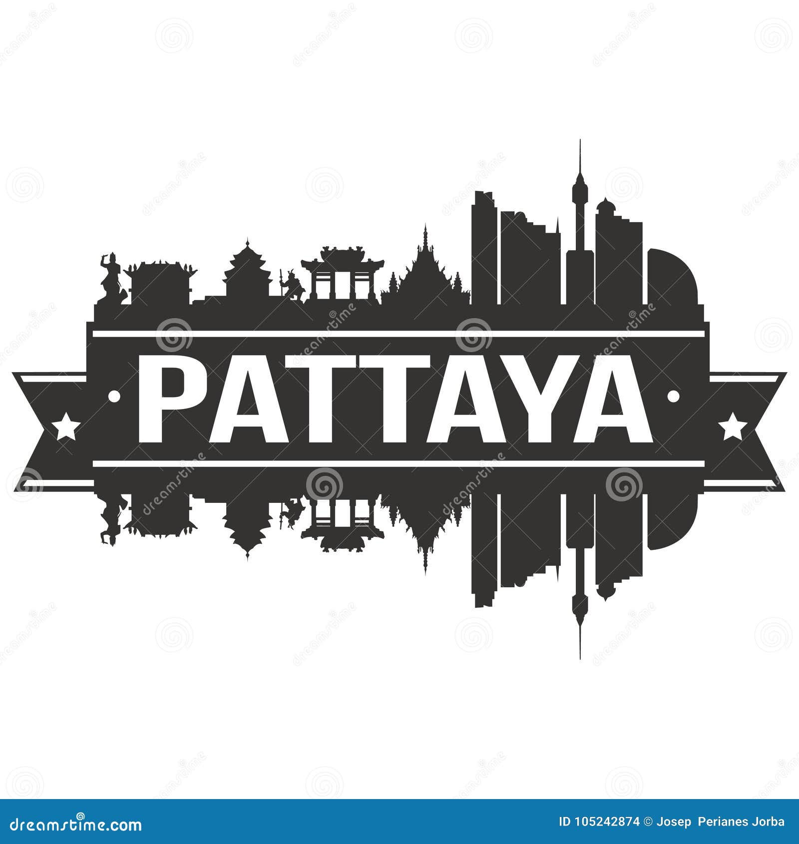 Силуэта Города Горизонта Дизайна Искусства Вектора Значка Паттайя.