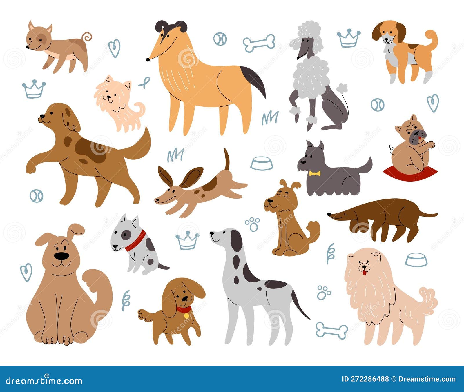 симпатичные эскизные собаки. красивые домашние животные. персонажи любимых.  счастливые портреты обоев. породы собак. пудель и Иллюстрация вектора -  иллюстрации насчитывающей изолировано, любимчик: 272286488