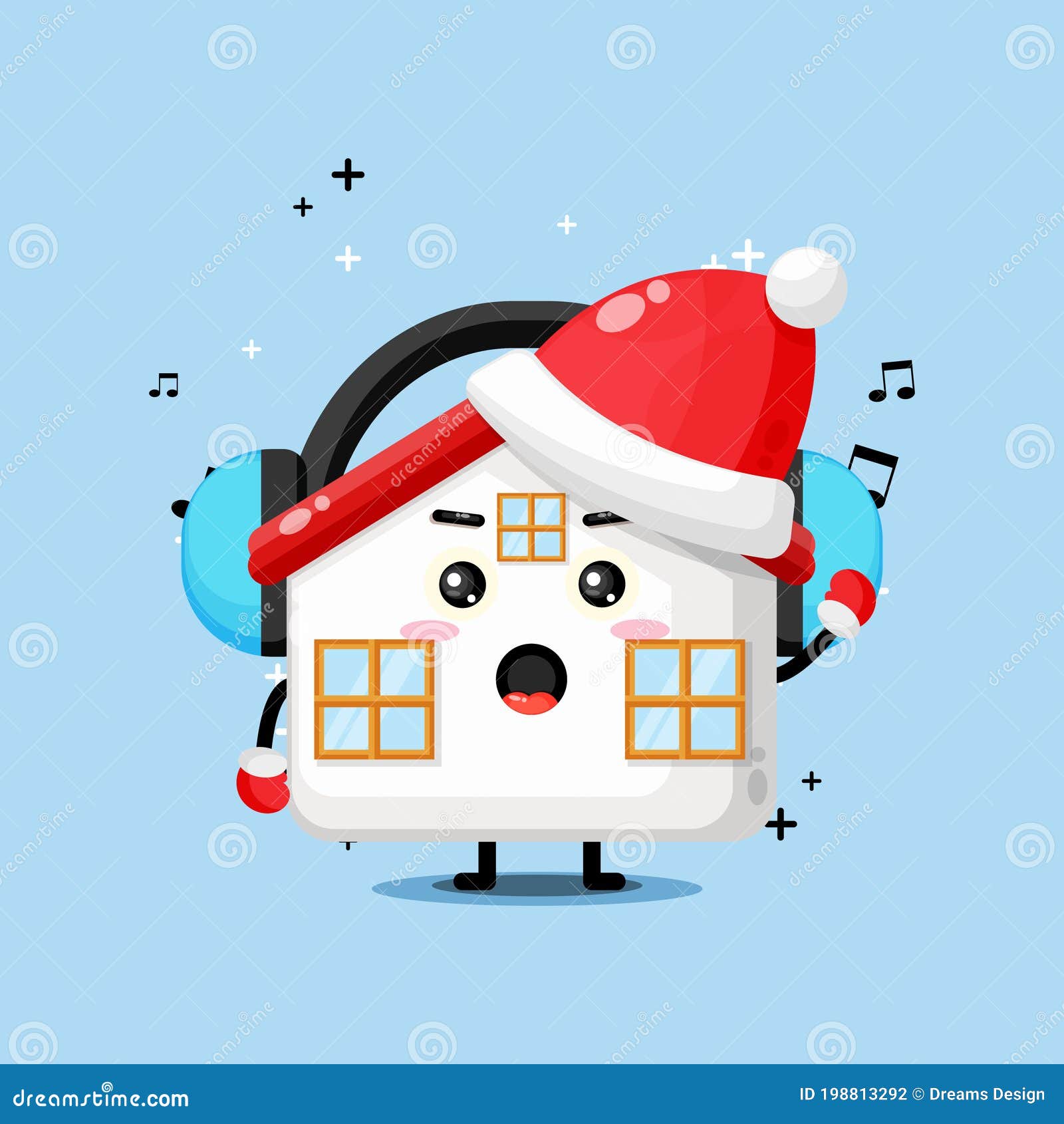 Симпатичный талисман дома, слушая музыку на Рождество Иллюстрация вектора -  иллюстрации насчитывающей характер, тросточка: 198813292