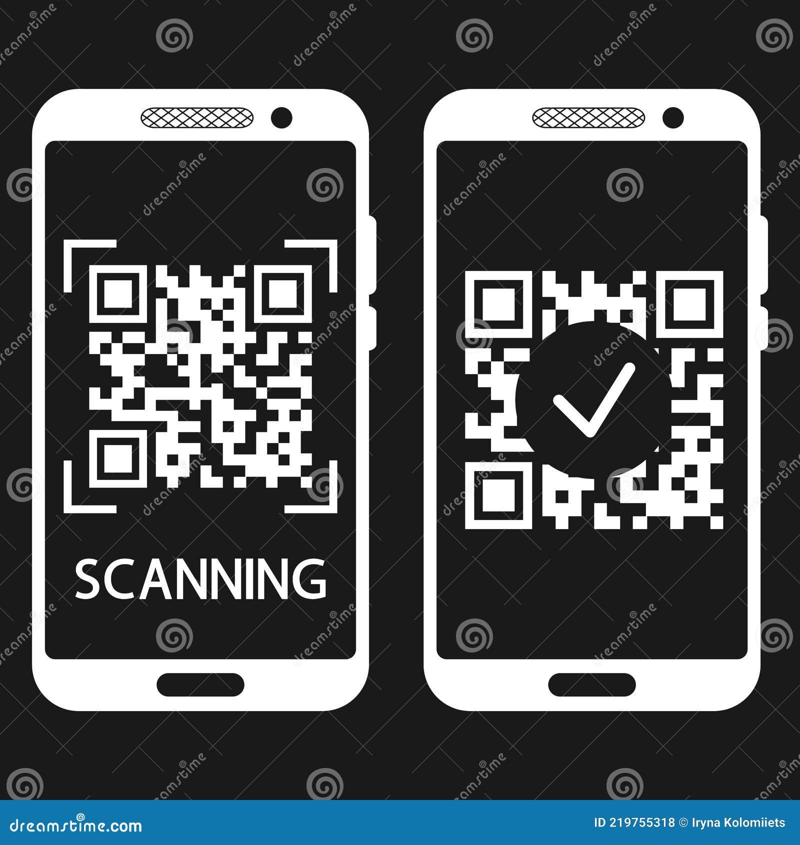 сканировать Qr-код с помощью мобильного телефона. проверки кода Qr  завершены. обрабатываемый штрих-код на экране смартфона. провер Иллюстрация  вектора - иллюстрации насчитывающей иллюстрация, связывателя: 219755318