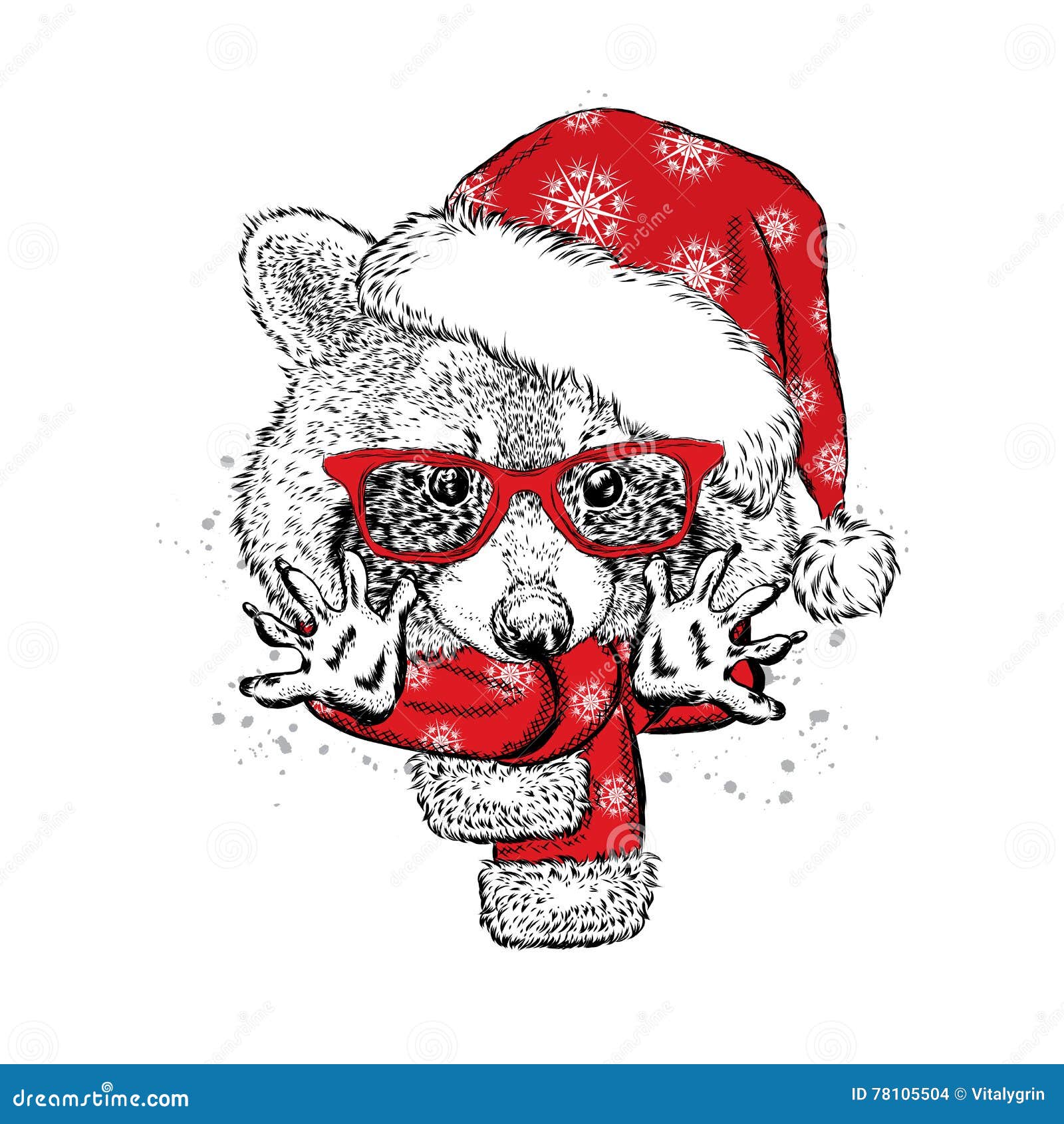 Смешной енот в шляпе Santa, солнечных очках и шарфе Иллюстрация вектора -  иллюстрации насчитывающей рыльце, снежок: 78105504