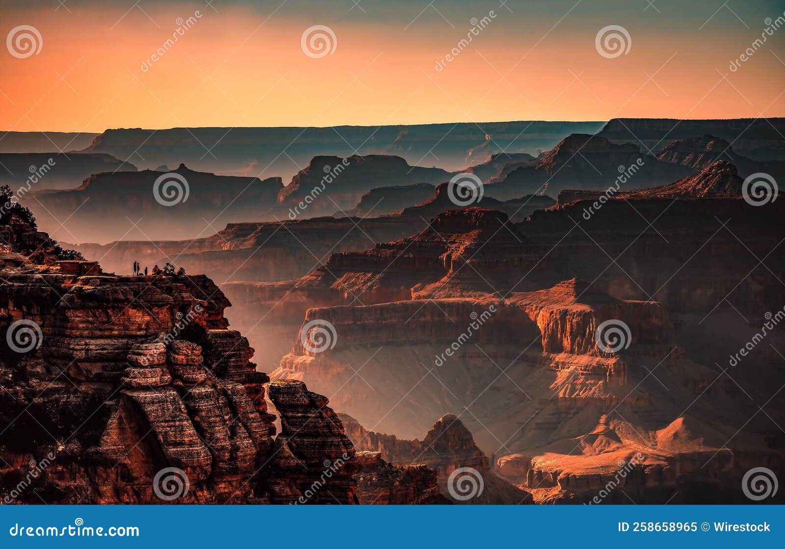 снимок большого каньона с точки Vista во время оранжевого заката в США  Редакционное Изображение - изображение насчитывающей сценарно, положения:  258658965