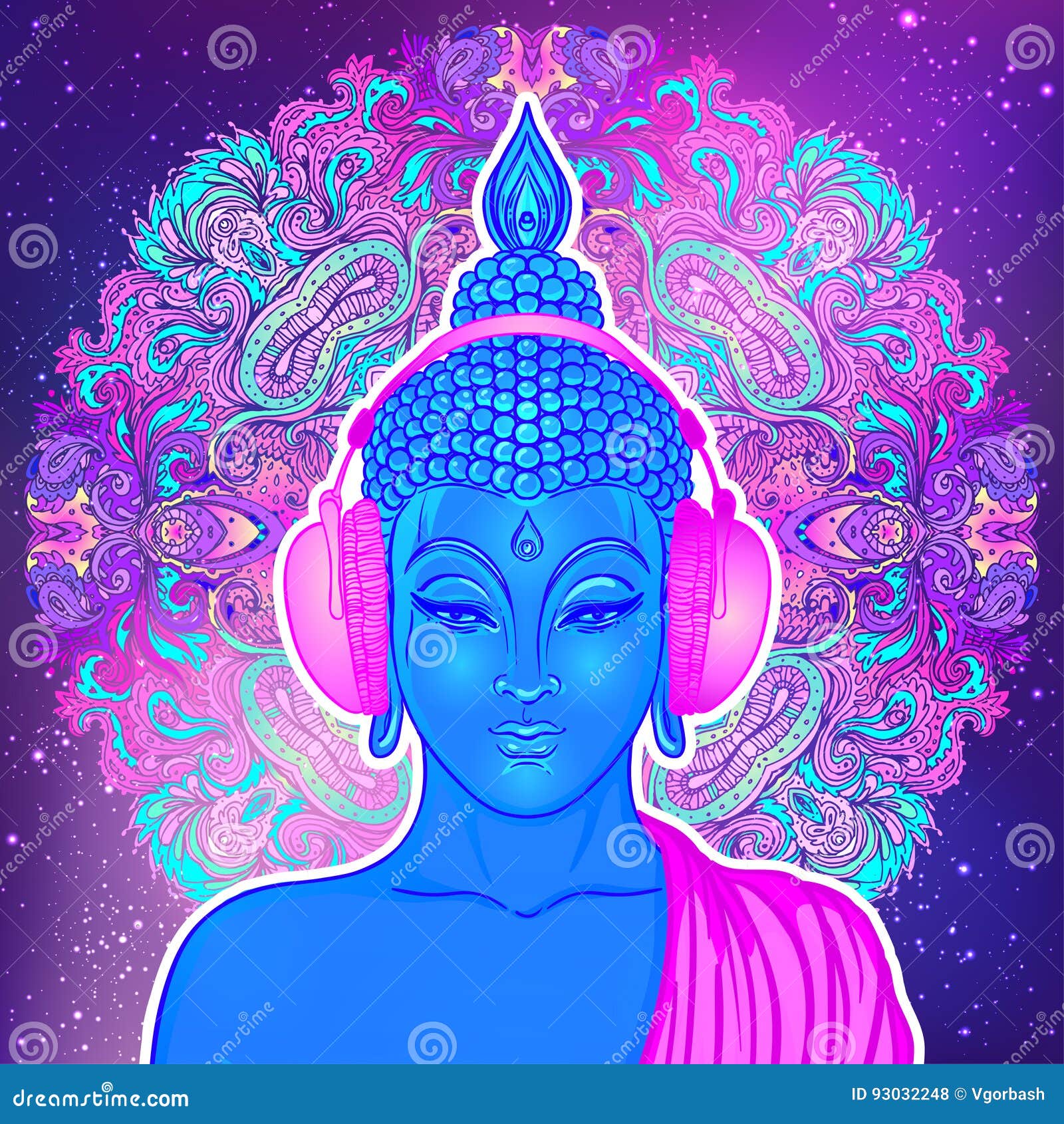 Будда слушает аудиокнига. Будда неон. Будда арт психоделика. Будда цветной. Будда космос.