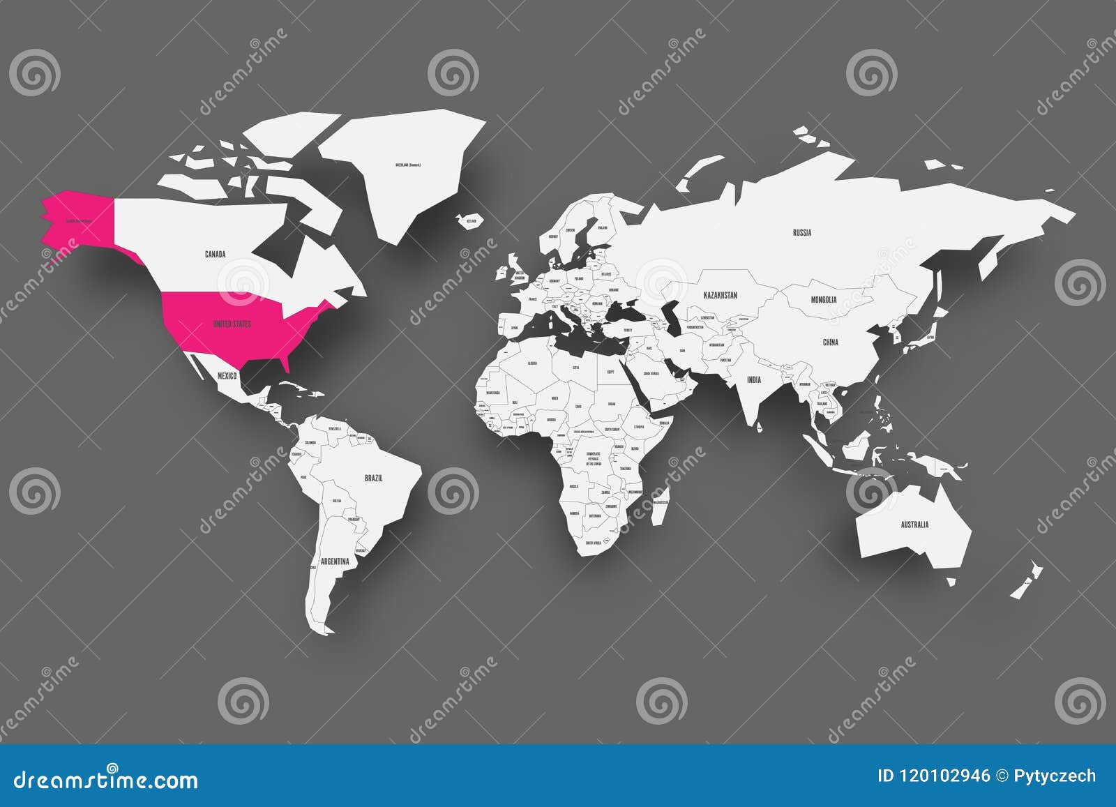 Soedinennye Shtaty Ameriki Ssha Ili Ssha Ukrashayut Dyrochkami Vydelennyj V Karte Mira Svet Seryj Cvet Uproshennaya Karta S Upadennoj Illyustraciya Vektora Illyustracii Naschityvayushej Prosto Karta 120102946