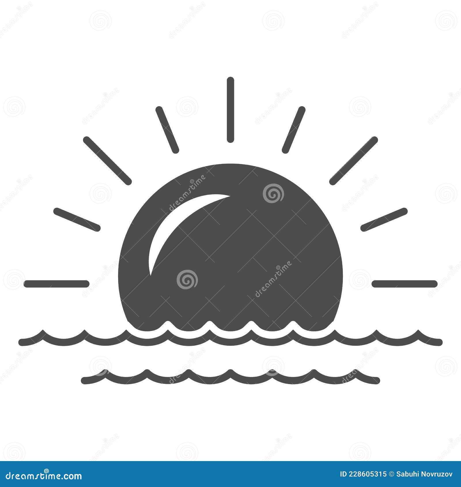 солнце и море приморский закат сплошной иконы погода и климат концепция  восход солнца вектор знак на белый фон глиф Иллюстрация вектора -  иллюстрации насчитывающей небо, горяче: 228605315