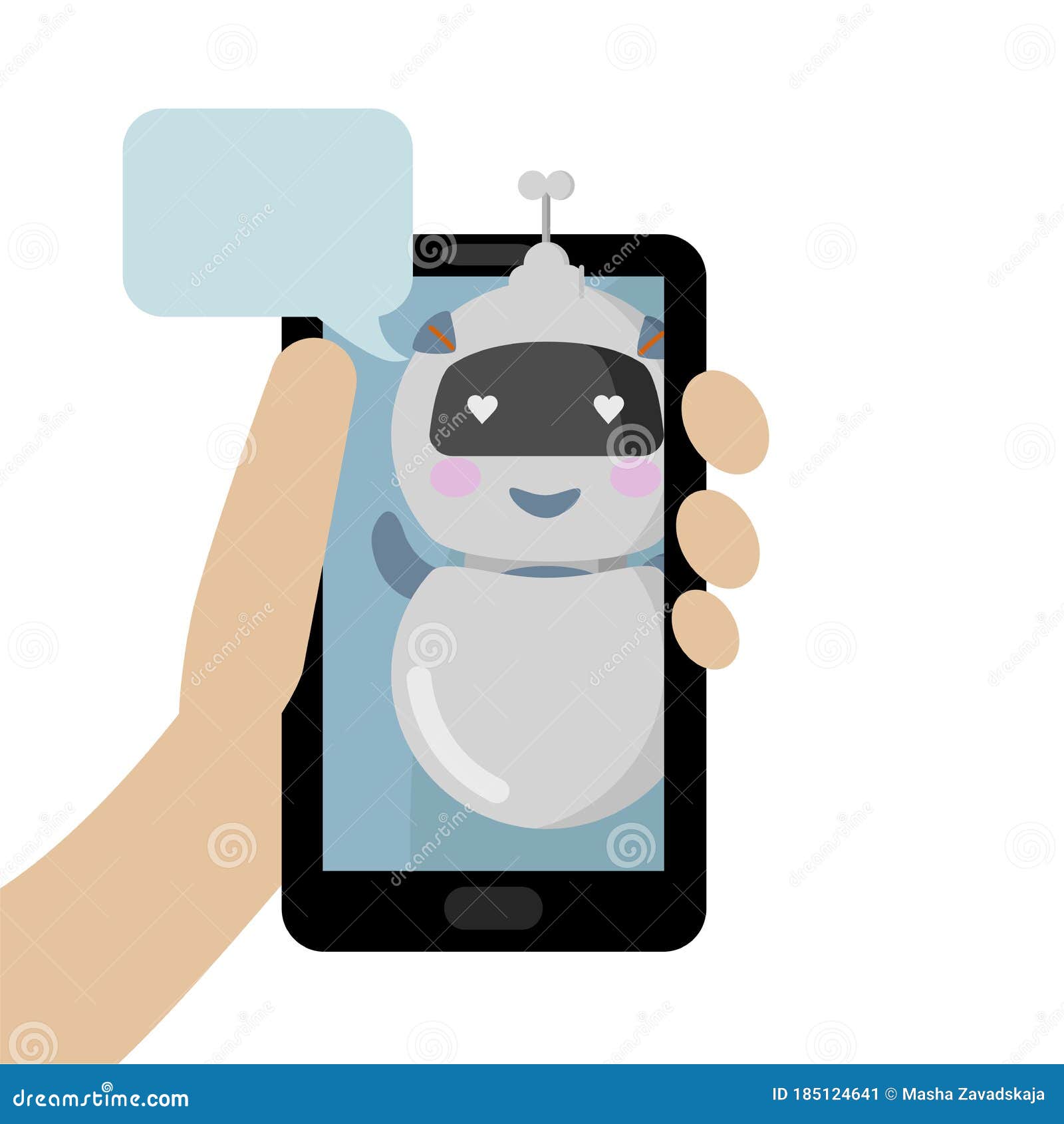 Средства общения в любви на экране телефона. Kawaii помощник робота для  общения с отдельными людьми. Красивый робот карикатур Иллюстрация штока -  иллюстрации насчитывающей клиент, робот: 185124641