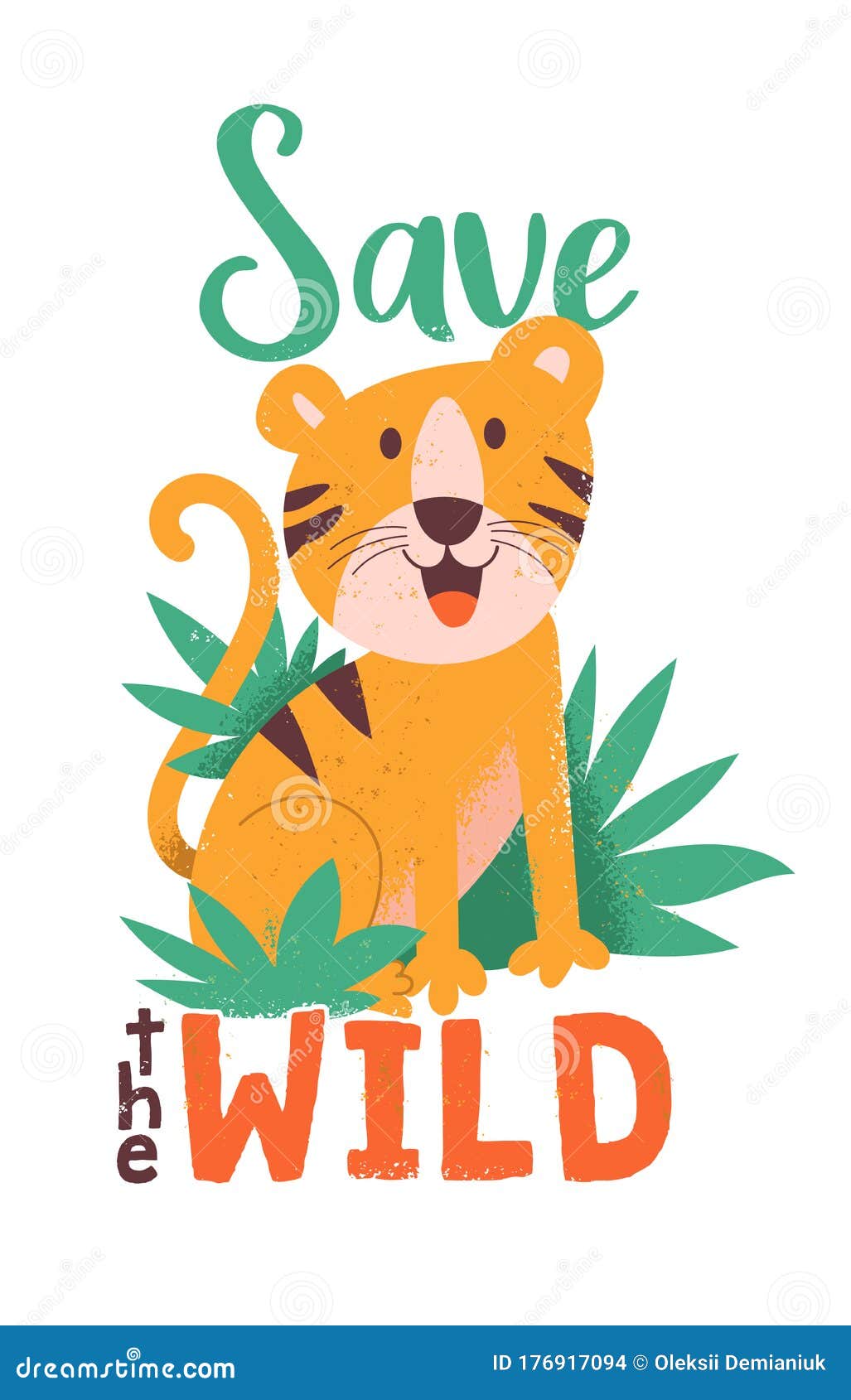 Save the Wild Poster with Tiger Stock Vector - Illustration of doodle,  natural: 176917094