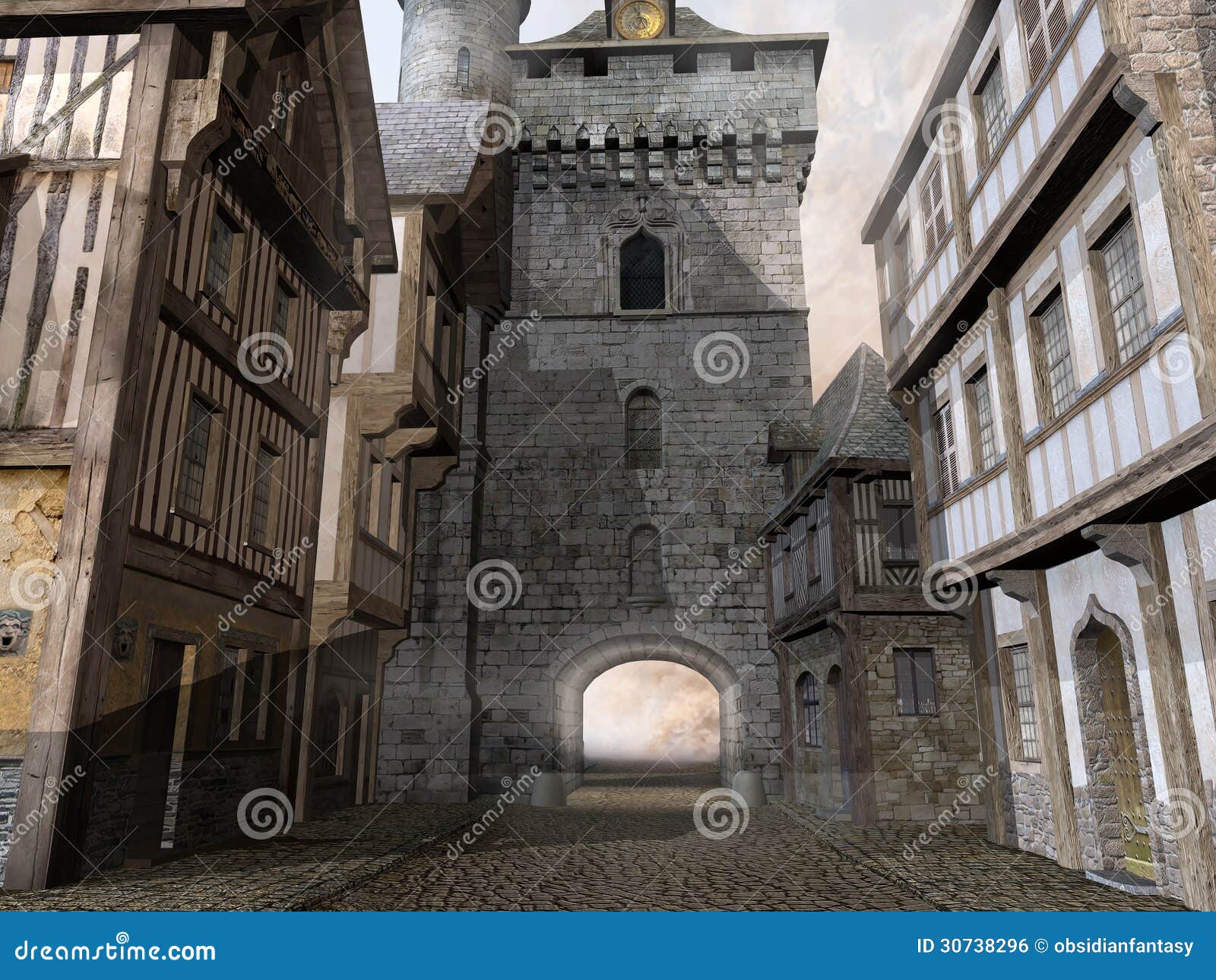 Старая средневековая улица иллюстрация штока. иллюстрации насчитывающей  камень - 30738296