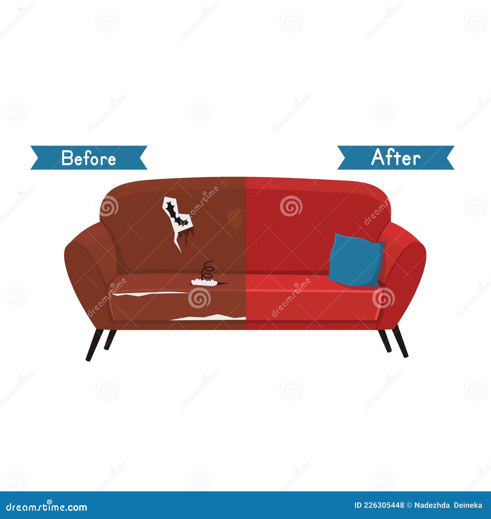 старый и новый диван иллюстрация вектора. иллюстрации насчитывающей старо -  226305448