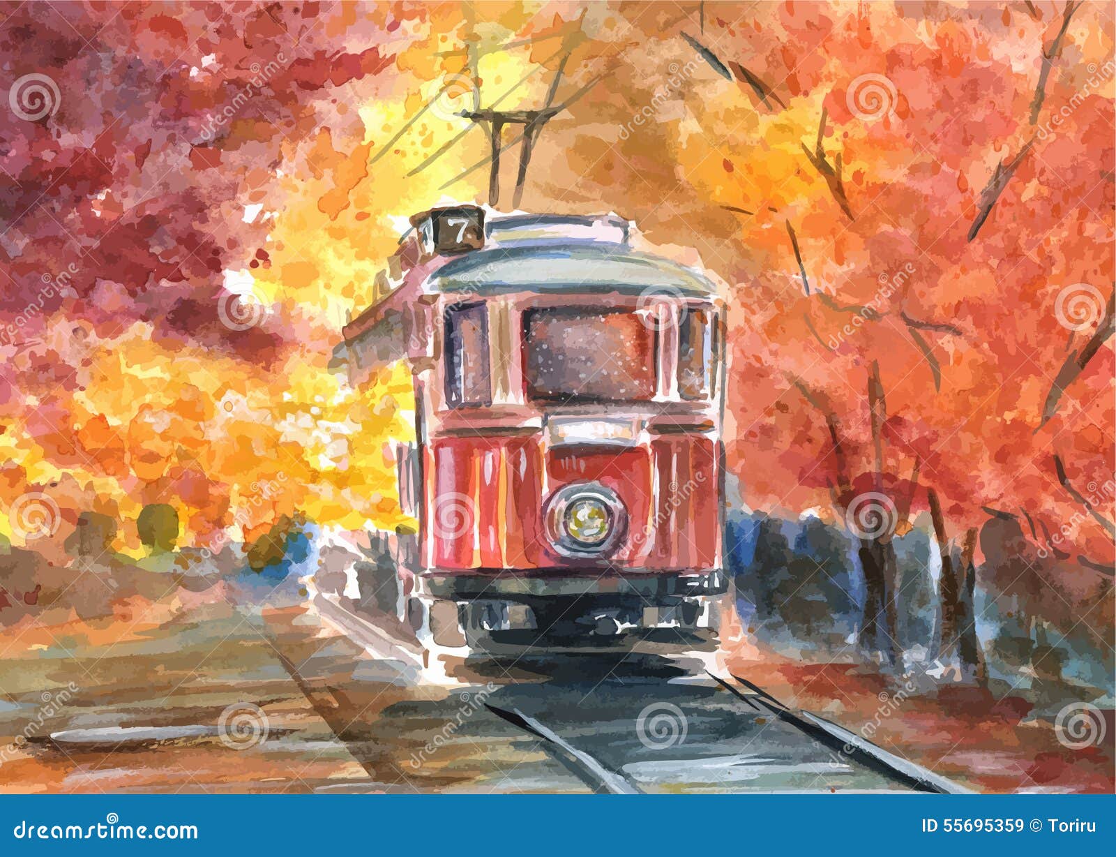 Старый трамвай в стиле эскиза Иллюстрация вектора - иллюстрации  насчитывающей старо, город: 55695359
