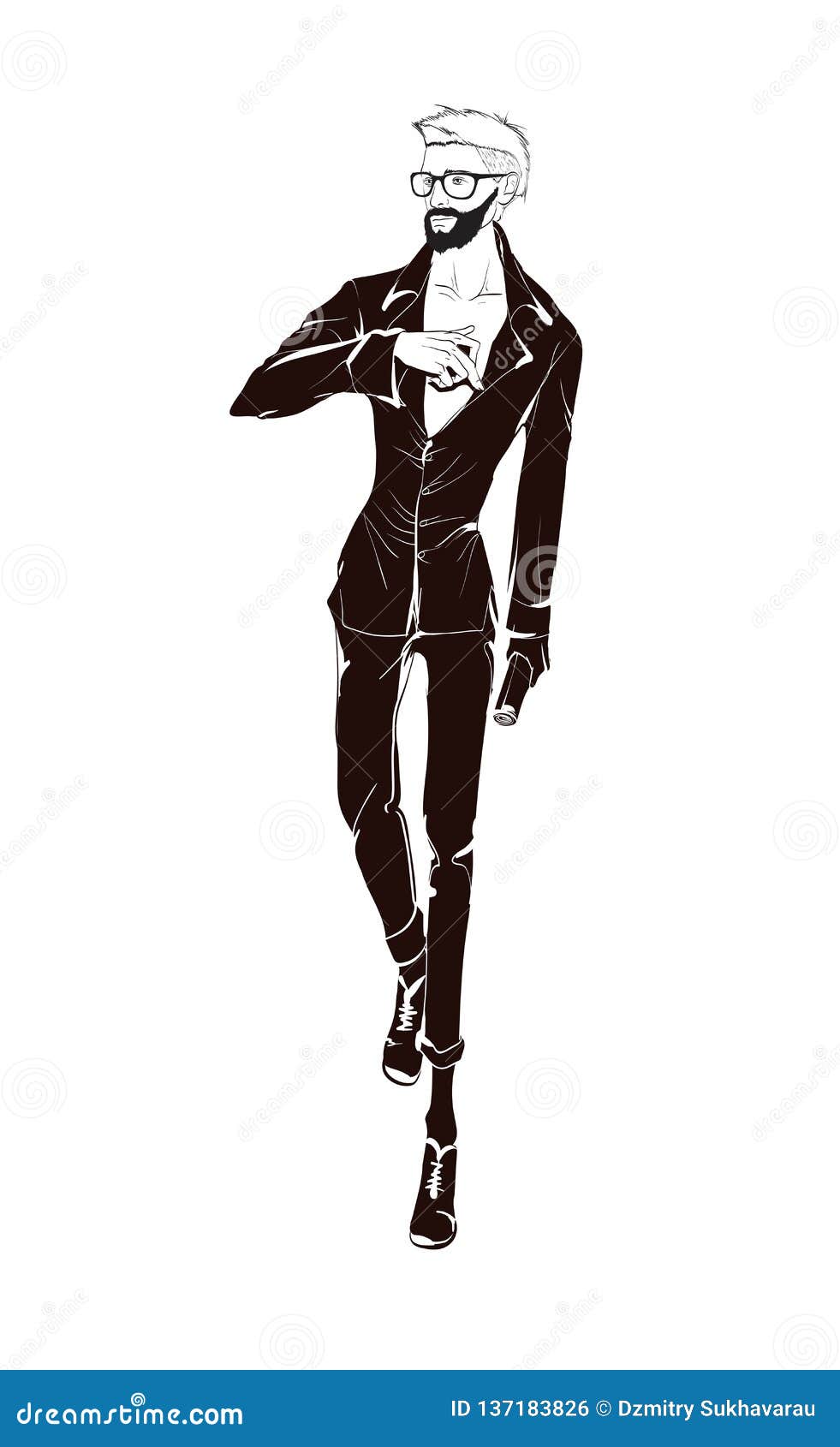 Стильный красивый человек в одеждах моды фасонируйте человека Модель  нарисованная рукой мужская эскиз красивый человек стильный Иллюстрация  вектора - иллюстрации насчитывающей джинсыы, люди: 137183826