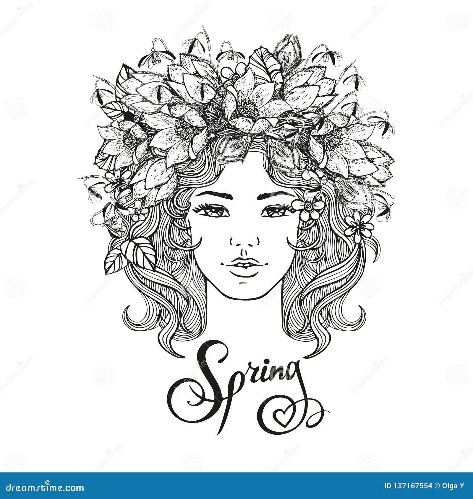 Stil Prichesok Cherno Beloj Devushki Vektora Dekorativnyj S Cvetkami Listyami V Volosah V Stile Doodle Priroda Bogato Ukrashennyj Illyustraciya Vektora Illyustracii Naschityvayushej Ukrashennyj Stil 137167554