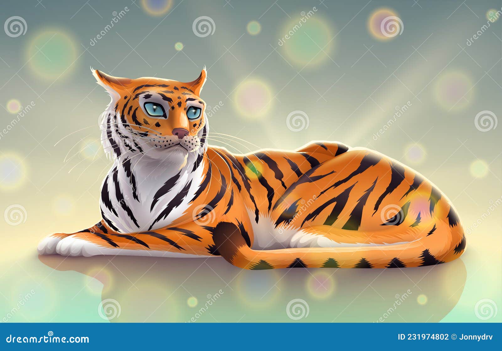 Cute Striped Orange Tiger with Blue Eyes Art. Beautiful Cat with ...