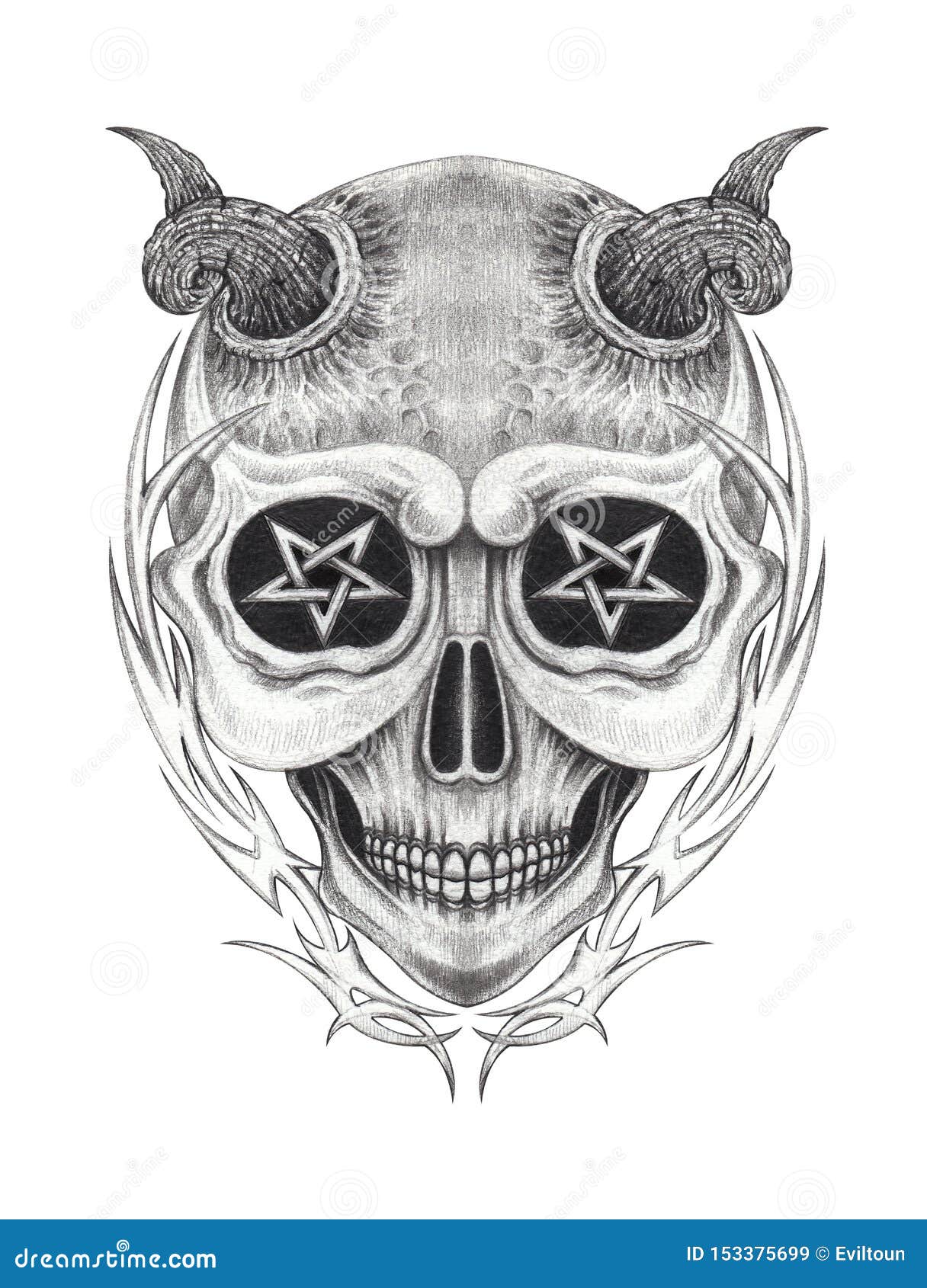 Татуировка черепа дьявола искусства сюрреалистическая Иллюстрация штока -  иллюстрации насчитывающей художничества, рука: 153375699