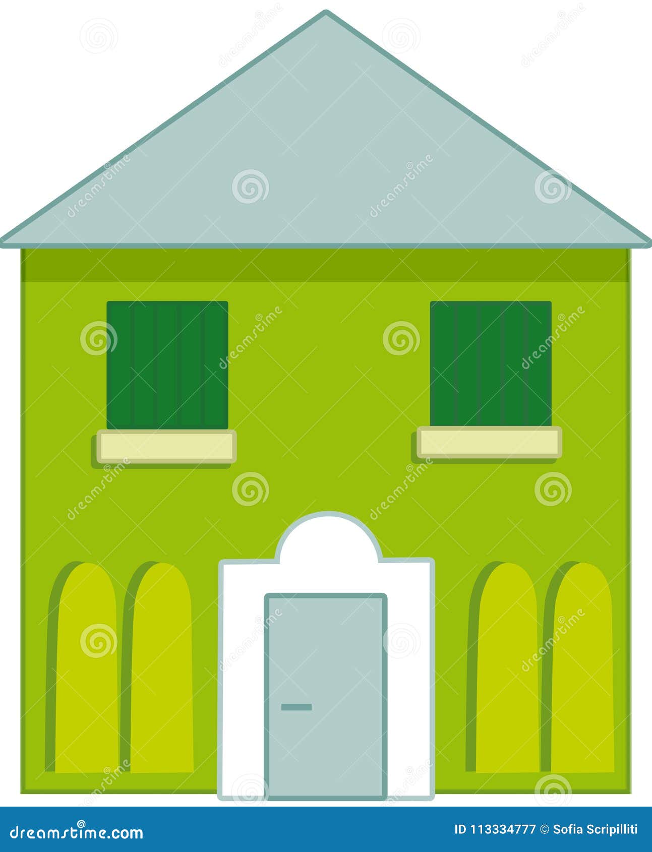 Типичный зеленый и голубой дом Иллюстрация штока - иллюстрации насчитывающей склонять, глаза: 113334777