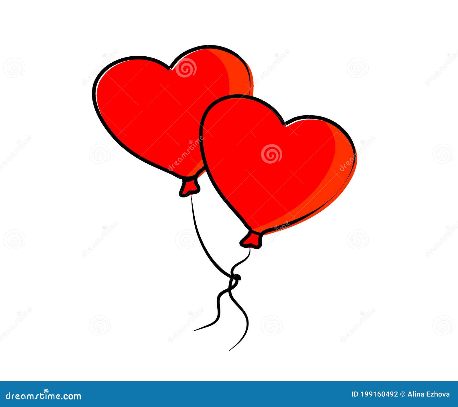 Two Heart-shaped Balloons. Cartoon. Vector Stock Vector - Illustration of  love, postcard: 199160492