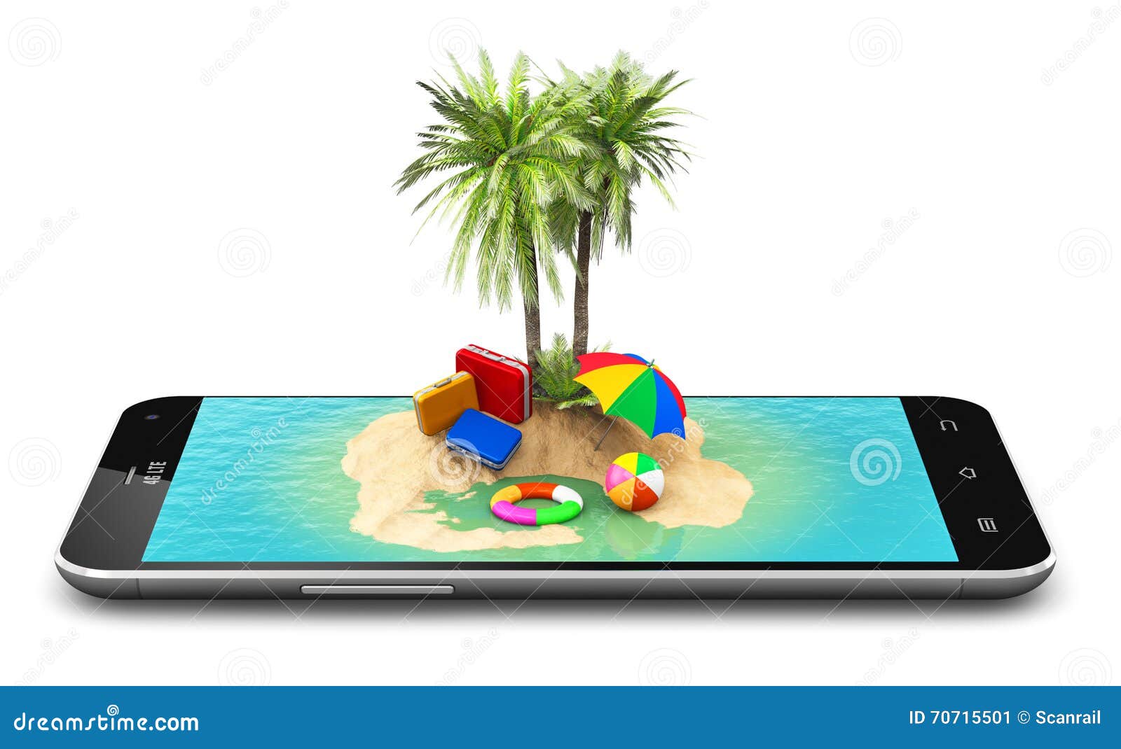 Тропический островной курорт на экране Smartphone Иллюстрация штока -  иллюстрации насчитывающей парасоль, туризм: 70715501