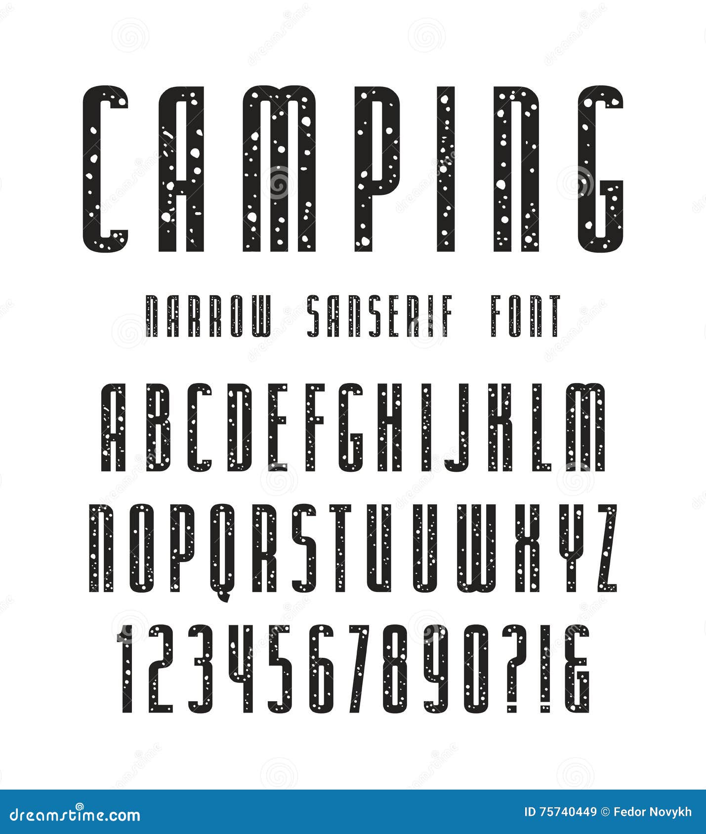 Узкий Шрифт Sanserif С Запятнанной Текстурой Иллюстрация Вектора.