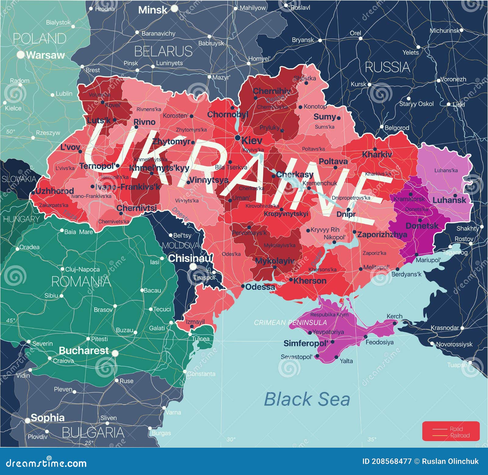 Украина детализировала редактируемое карту Иллюстрация вектора -иллюстрации насчитывающей россия, регионарно: 208568477