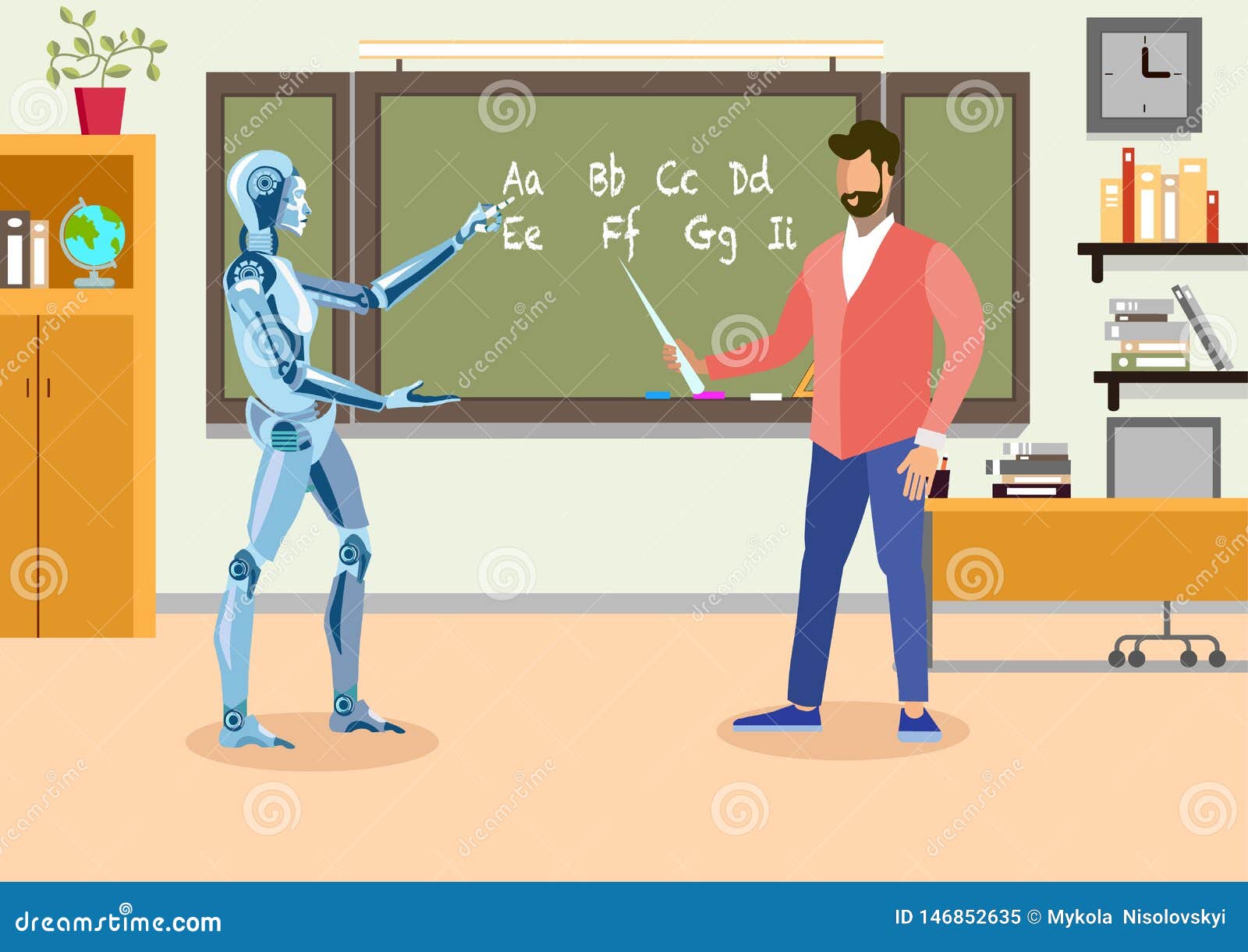 We can in class. Учитель Графика. Робот учитель картинки. Робот учитель рисунок. Робот флэт иллюстрация.