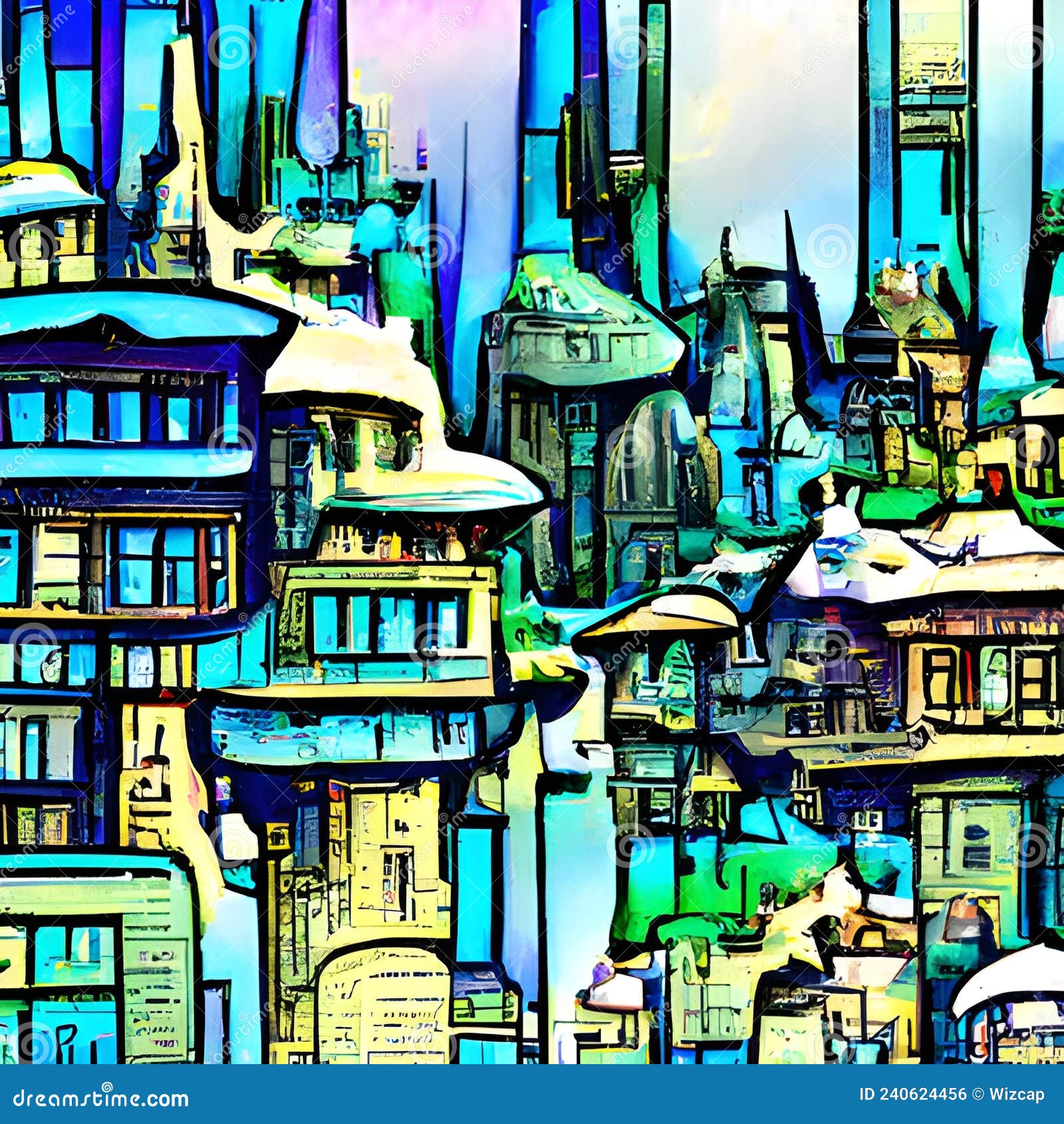 фантастический город небоскреб и достопримечательность Иллюстрация штока -  иллюстрации насчитывающей мифология, украшение: 240624456