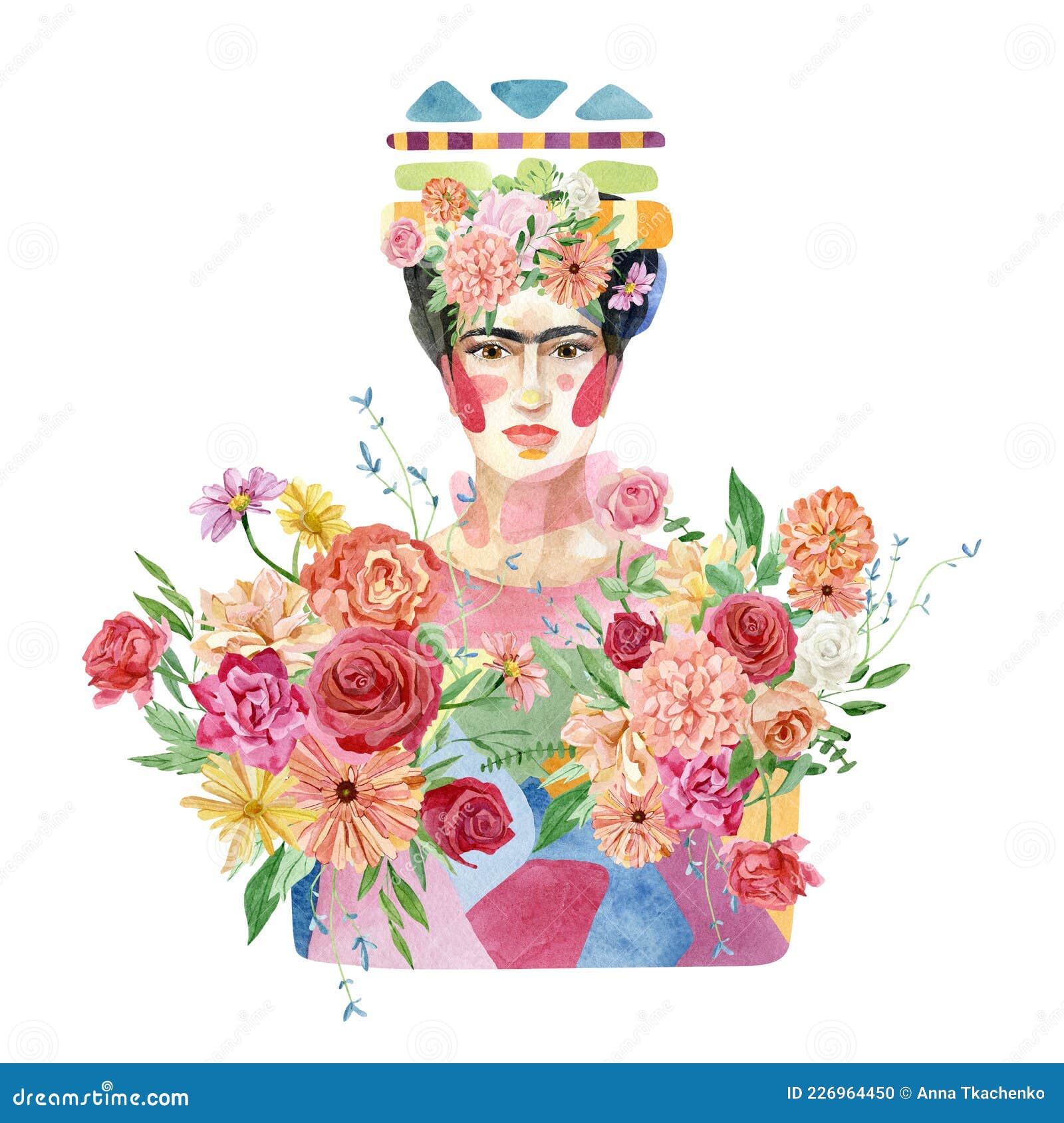 фрида кало арт. портрет мексиканки с яркими букетами. женский рисунок с цветами и формами. Иллюстрация штока - иллюстрации насчитывающей поединка, приветствие: 226964450