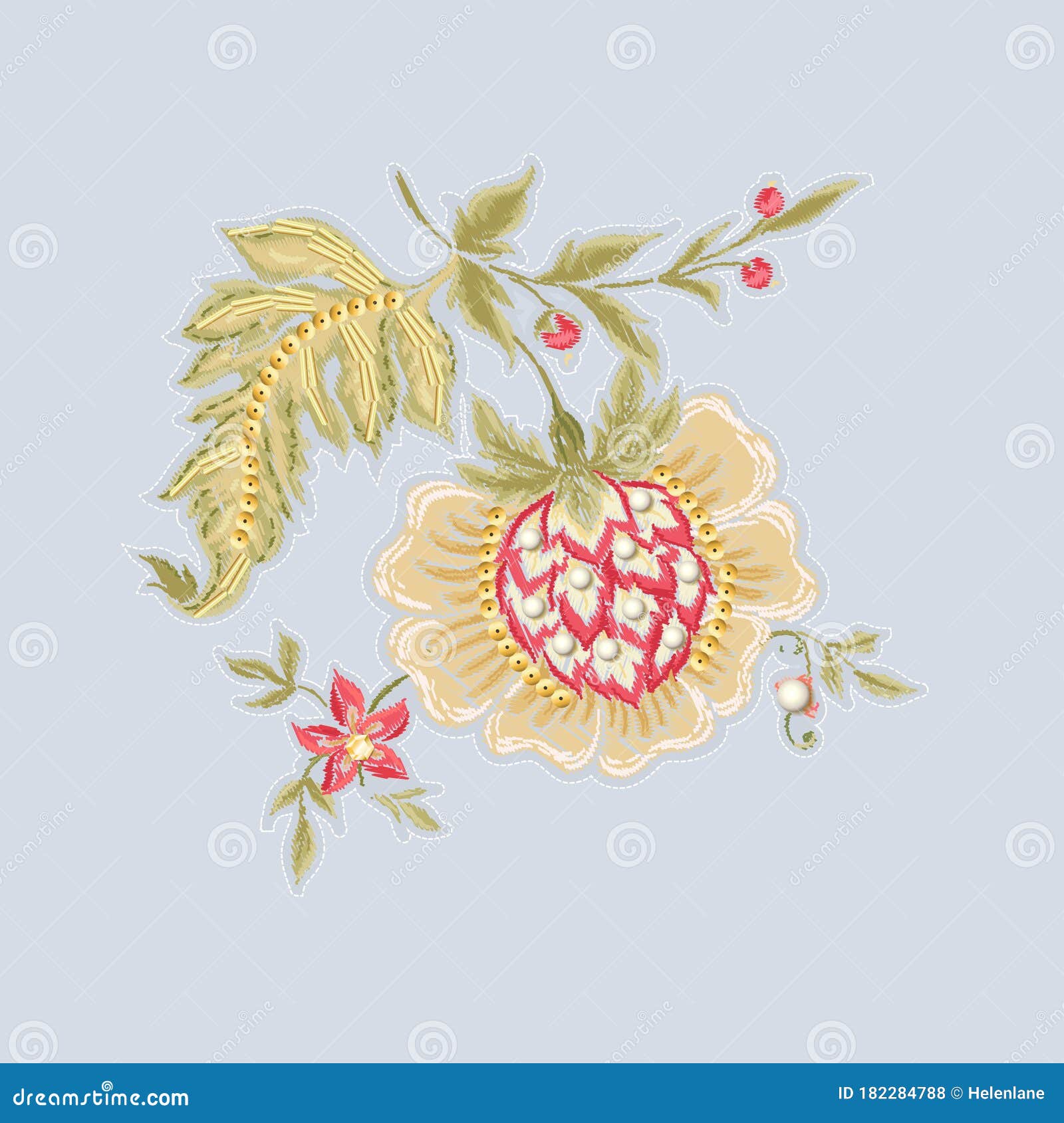 Цветы в стиле ретро винтажном стиле фэнтези Jacobean вышивки. Иллюстрациявектора - иллюстрации насчитывающей витиеватый, имитационно: 182284788
