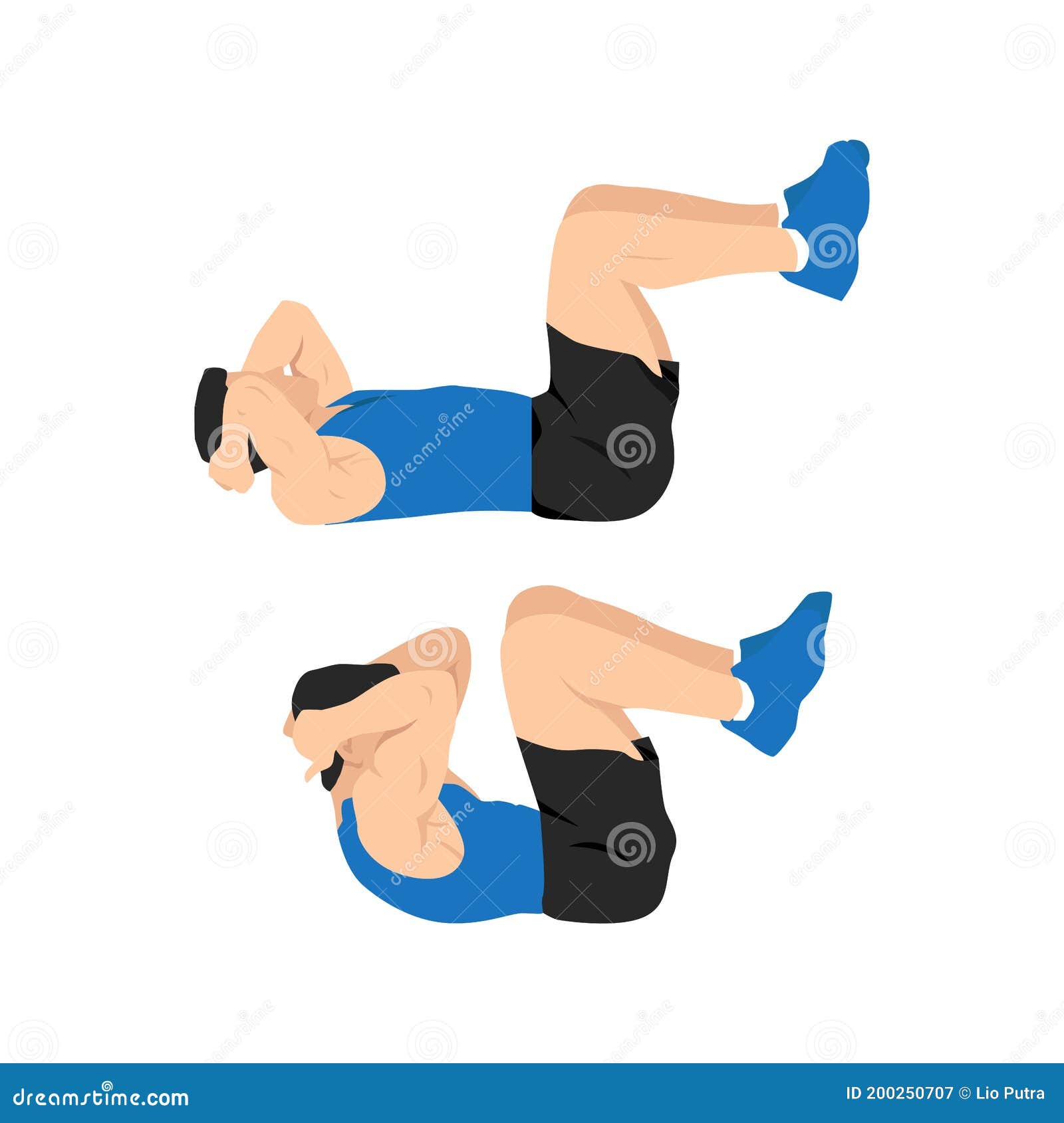 Человек делает двойные хрусты Подготовка Abdominals Иллюстрация штока - иллюстрации насчитывающей иллюстрация, двойник: 200250707