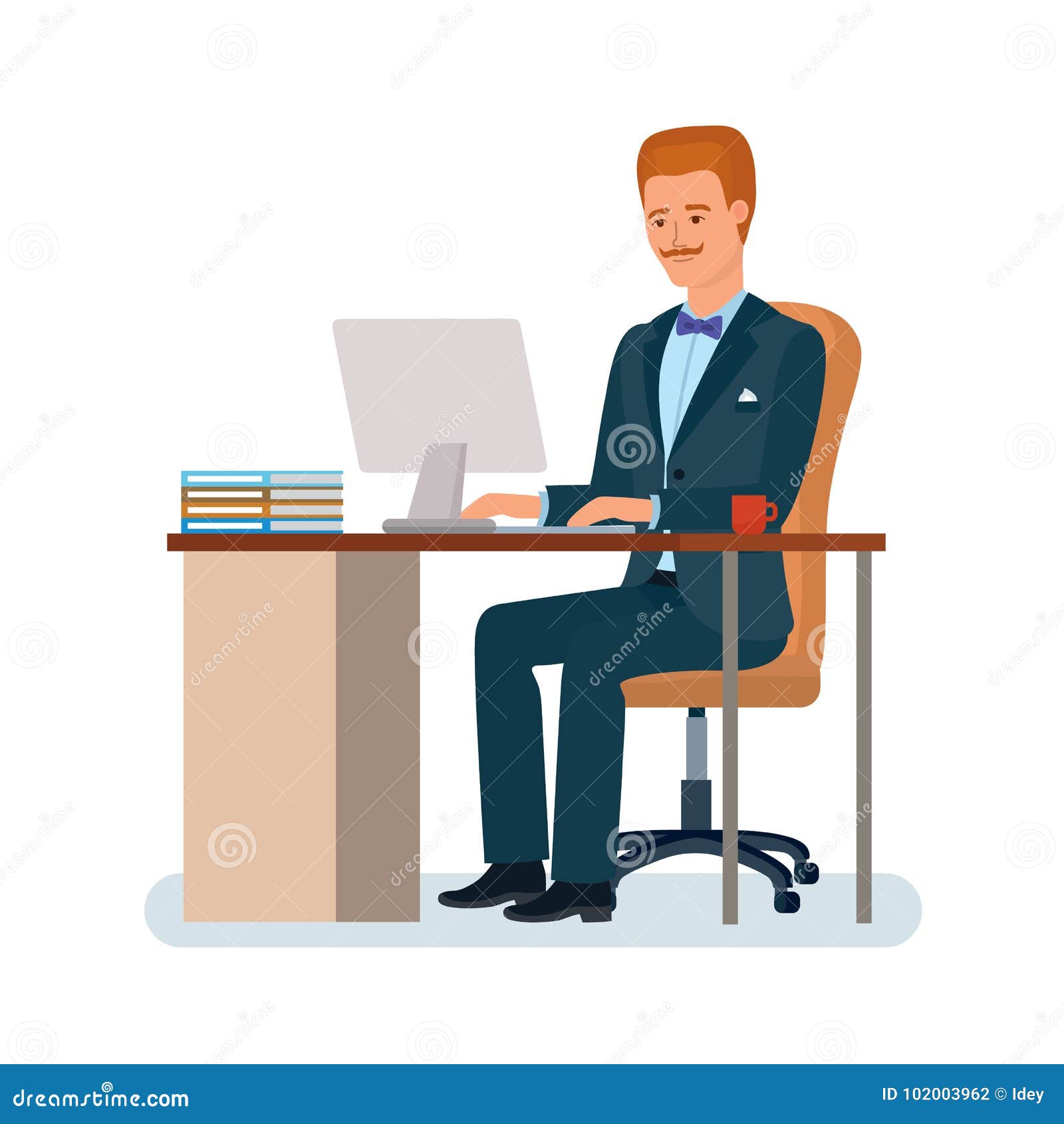 Человек сидит на столе работы около компьютера, работ, делает дело  Иллюстрация вектора - иллюстрации насчитывающей тросточка, элемент:  102003962