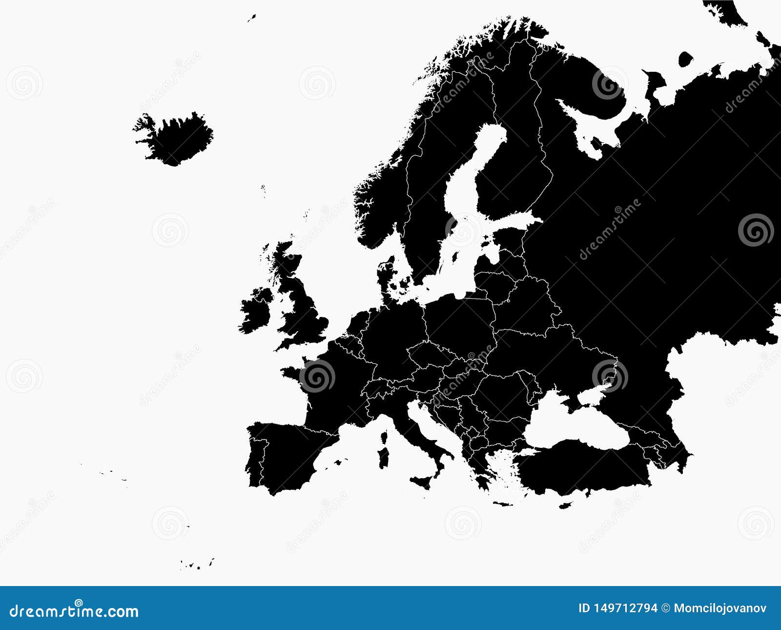 Черная карта Европы со странами на белой предпосылке Иллюстрация вектора -иллюстрации насчитывающей черный, совмещено: 149712794